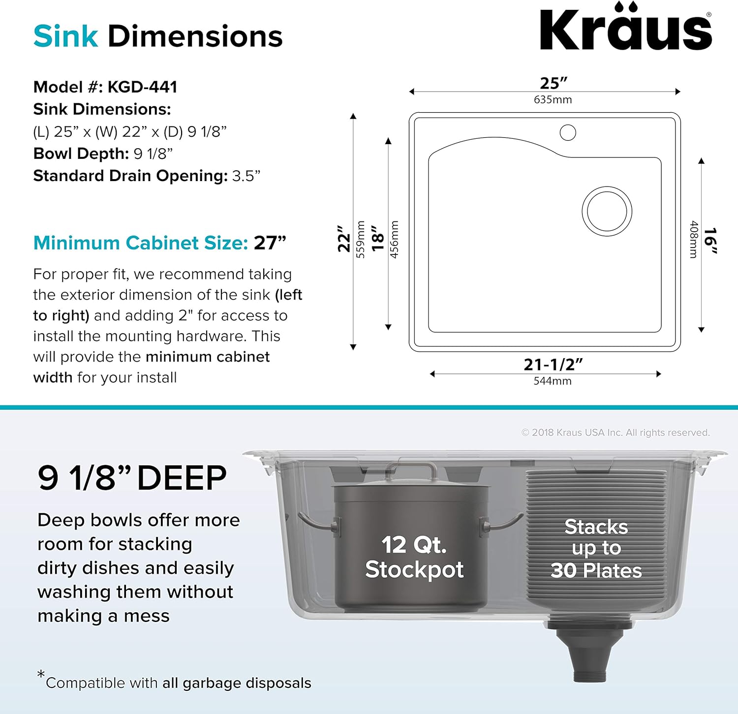 KRAUS KGD-441 Quarza – Fregadero de cocina de granito de doble montaje de 25 pulgadas, color negro