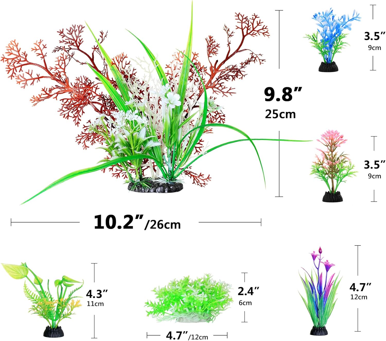 Plantas de acuario, pecera artificial, plantas de plástico, decoración de plantas de coral falso, color blanco y rojo, juego de 6 piezas