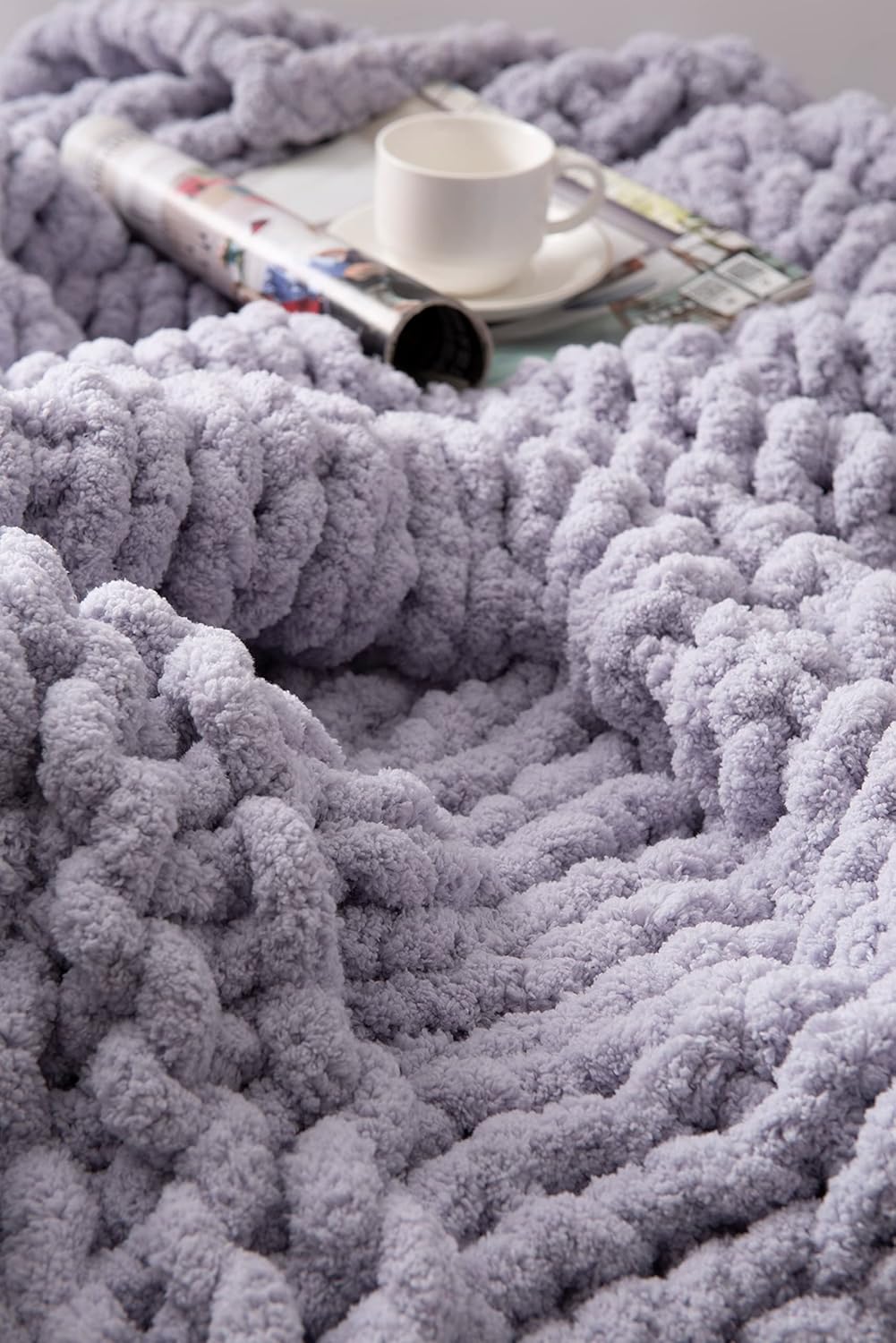 Manta de felpilla de punto grueso, 100% tejida a mano con hilo de felpilla jumbo, suave y acogedora para decoración del hogar y sofá cama (color