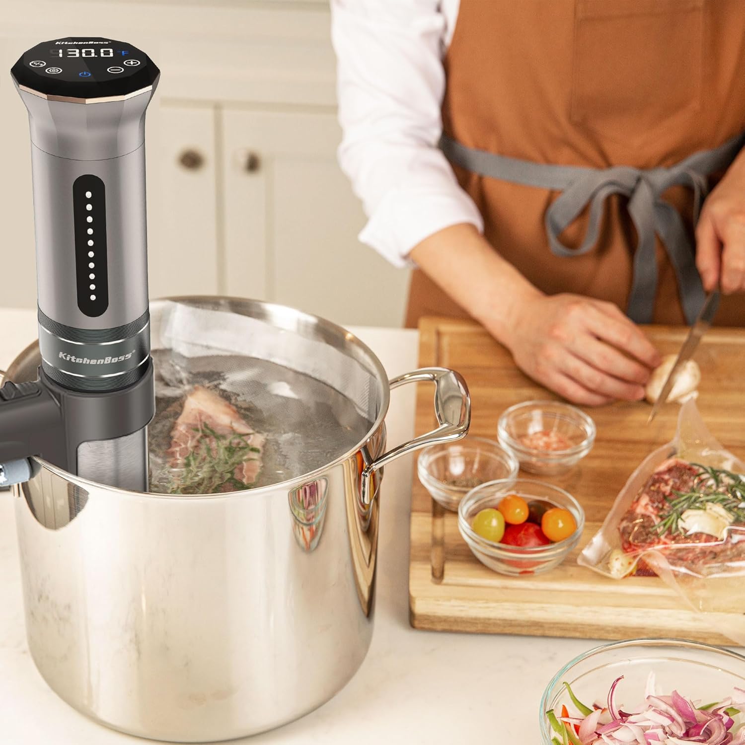 KitchenBoss Sous Vide – Máquina de cocción al vacío, 1100 W IPX7, a prueba de agua, cocción de agua, al vacío, inversión térmica, pantalla digital