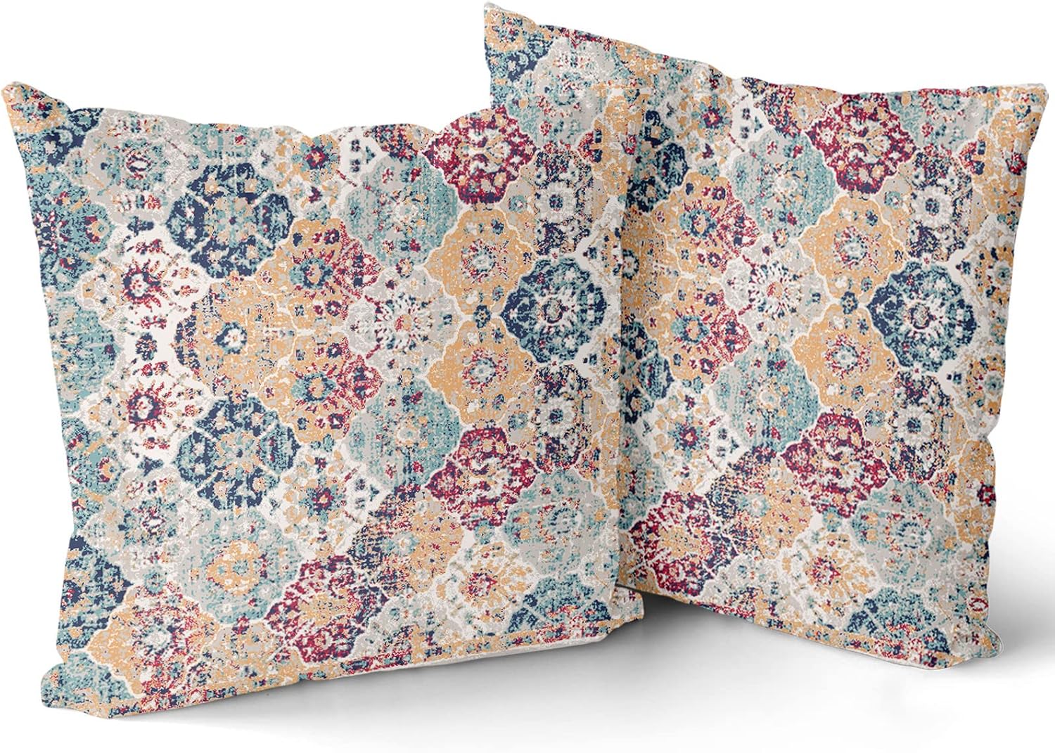 Kawani Juego de 2 fundas de almohada de estilo bohemio étnico bohemio de 18 x 18 pulgadas, color verde azulado, rojo, naranja, azul, alfombra