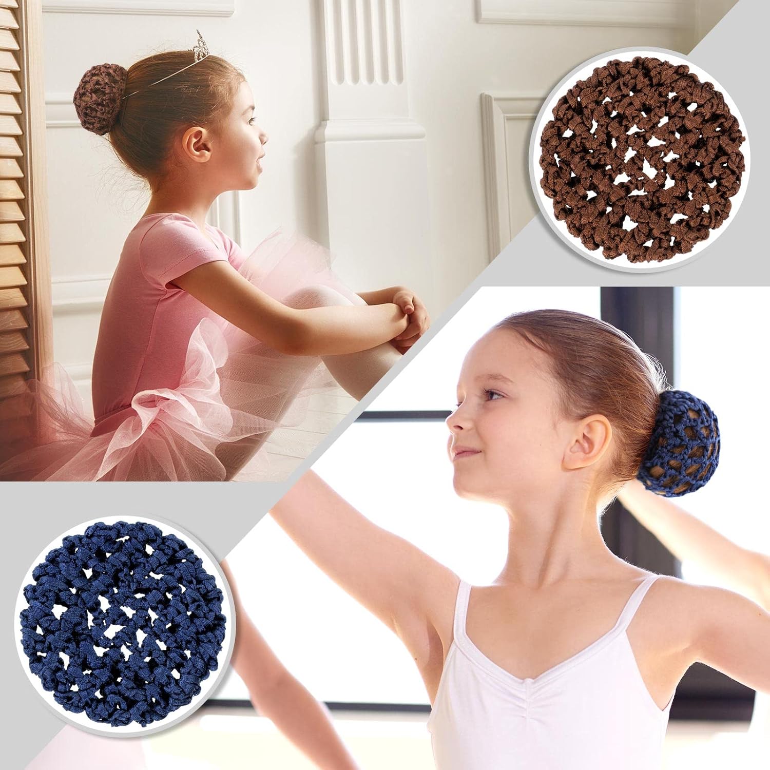 8 piezas de fundas de moño de ballet para niñas, redes invisibles para moño, redecillas de pelo de baile, redes para el cabello para moño, para