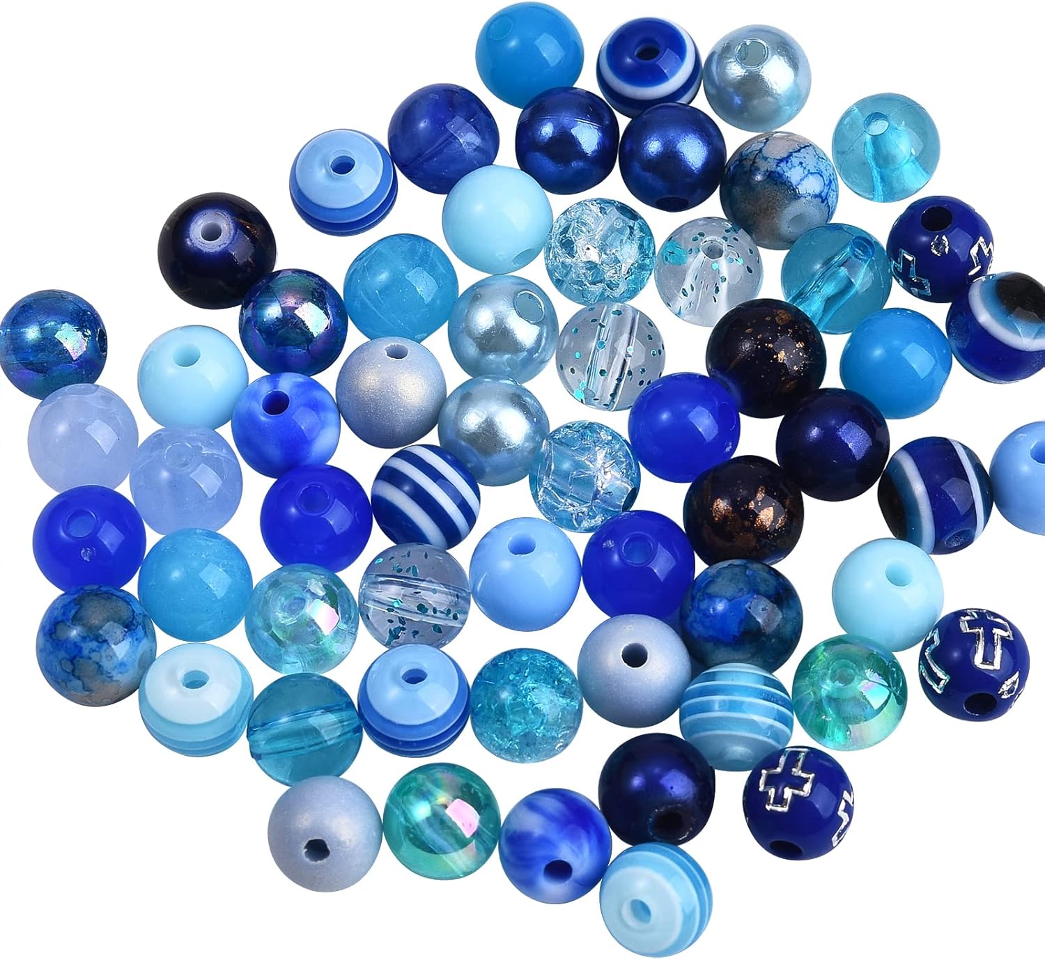LiQunSweet 24 estilos 0.315 in tema azul redondo cuentas acrílicas espaciador surtido lote para hacer joyas, pulseras, aretes, collar, llavero,