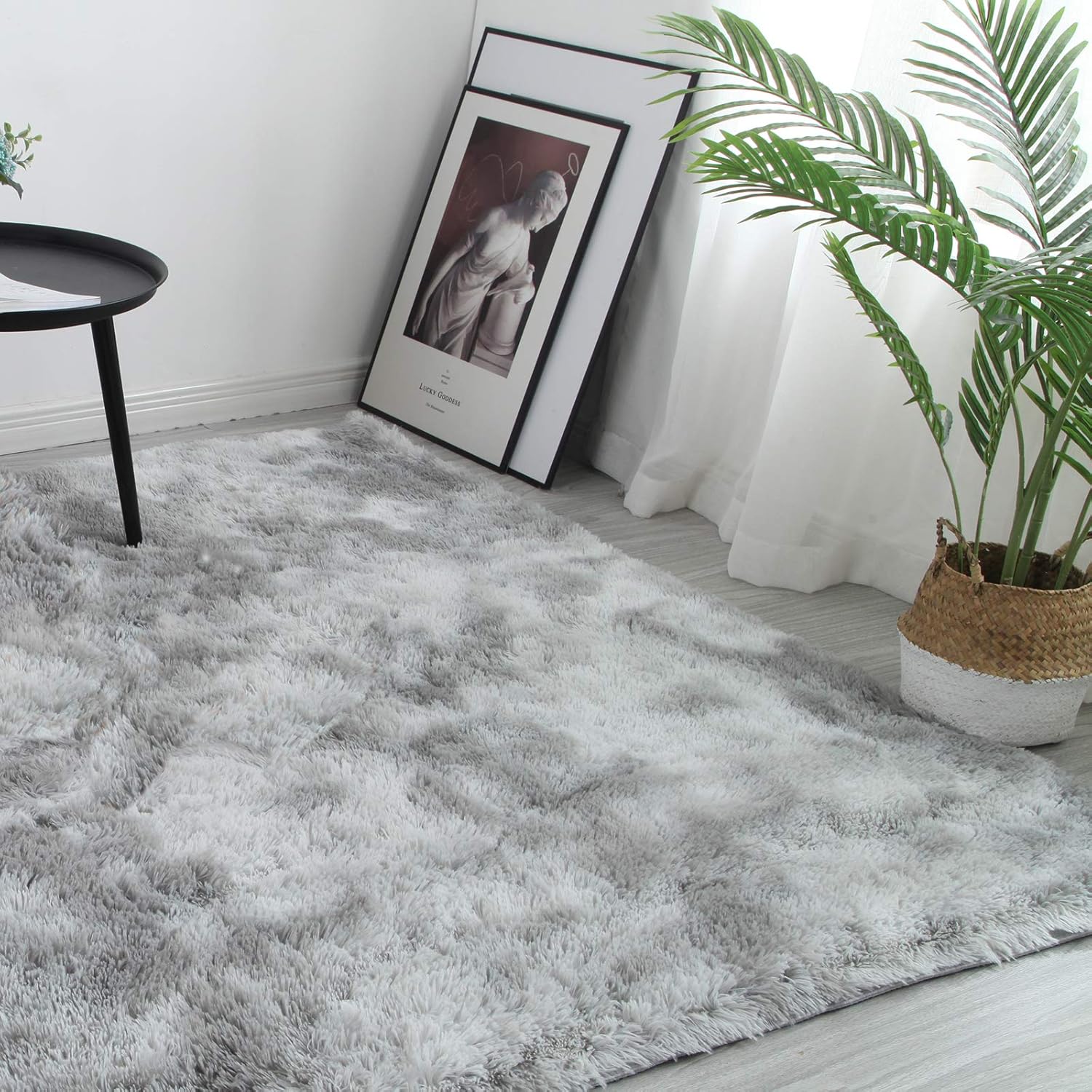 Alfombras esponjosas, suaves y modernas para decorar el hogar, en color gris claro, tamaño 4 x 6, mullidas y antideslizantes para el suelo de la