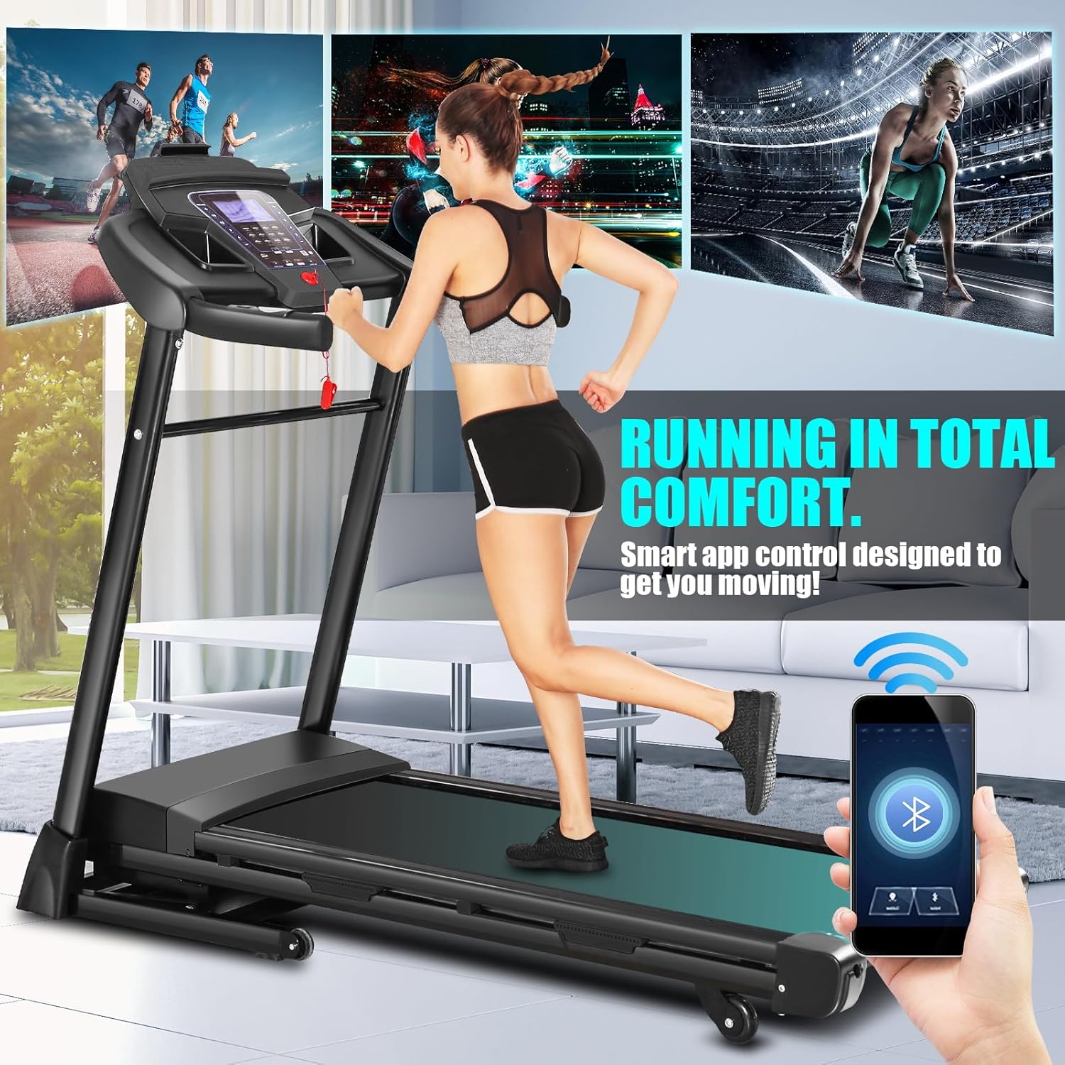 ANCHEER Treadmill with AUTO Incline Foldable Treadmills for Home Smart APP Control Running Machines with Bluetooth Speaker, 3.25HP Folding Treadmill