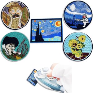 5 parches para planchar con patrón de pintura famosa para mochilas, parches bordados artísticos de alta gama, apliques de bricolaje para chaquetas, 5 parches para planchar con patrón de pintura famosa para mochilas, parches bordados artísticos de alta gama, apliques de bricolaje para chaquetas,