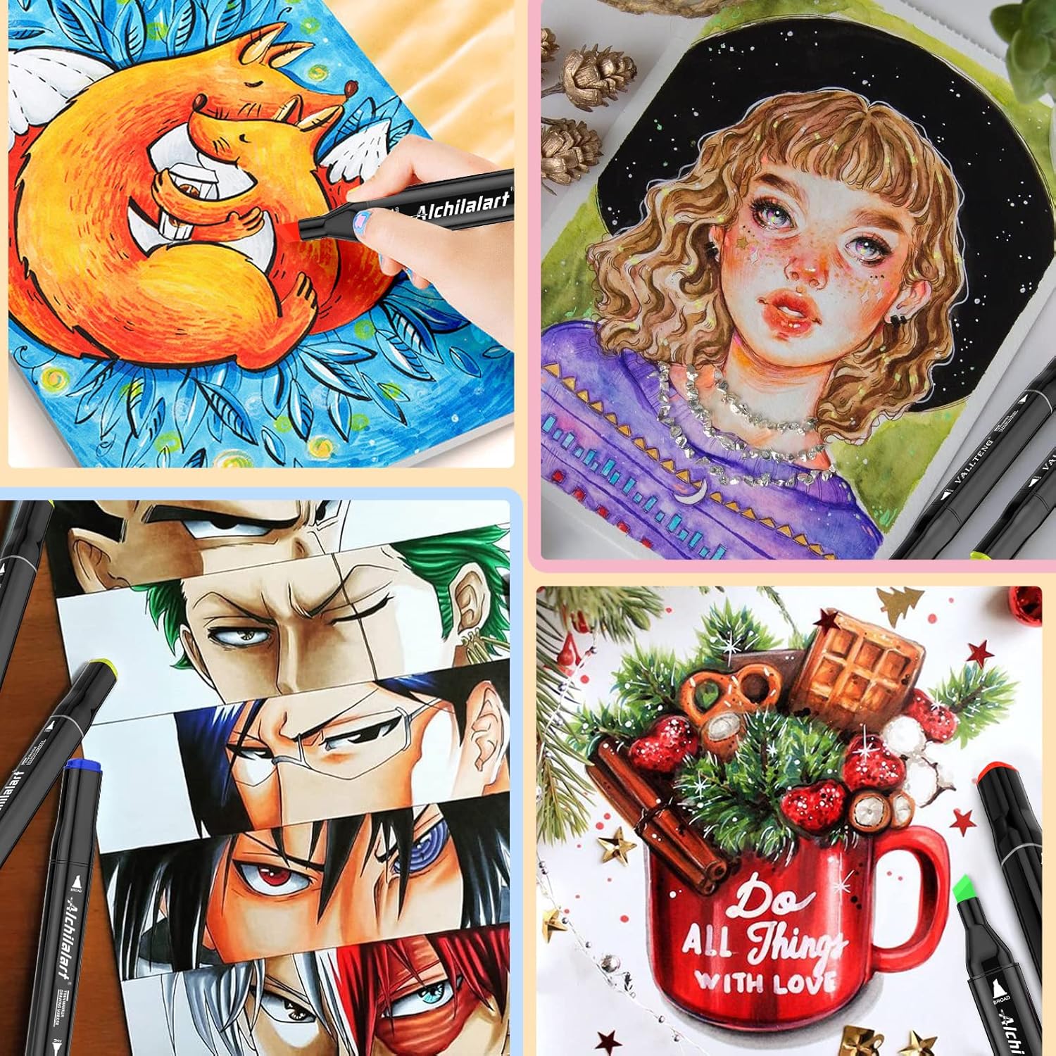 Alchilalart – Juego de marcadores a base de alcohol, de 100 colores, de doble punta, para hacer bocetos, dibujar o hacer animaciones, para adultos o