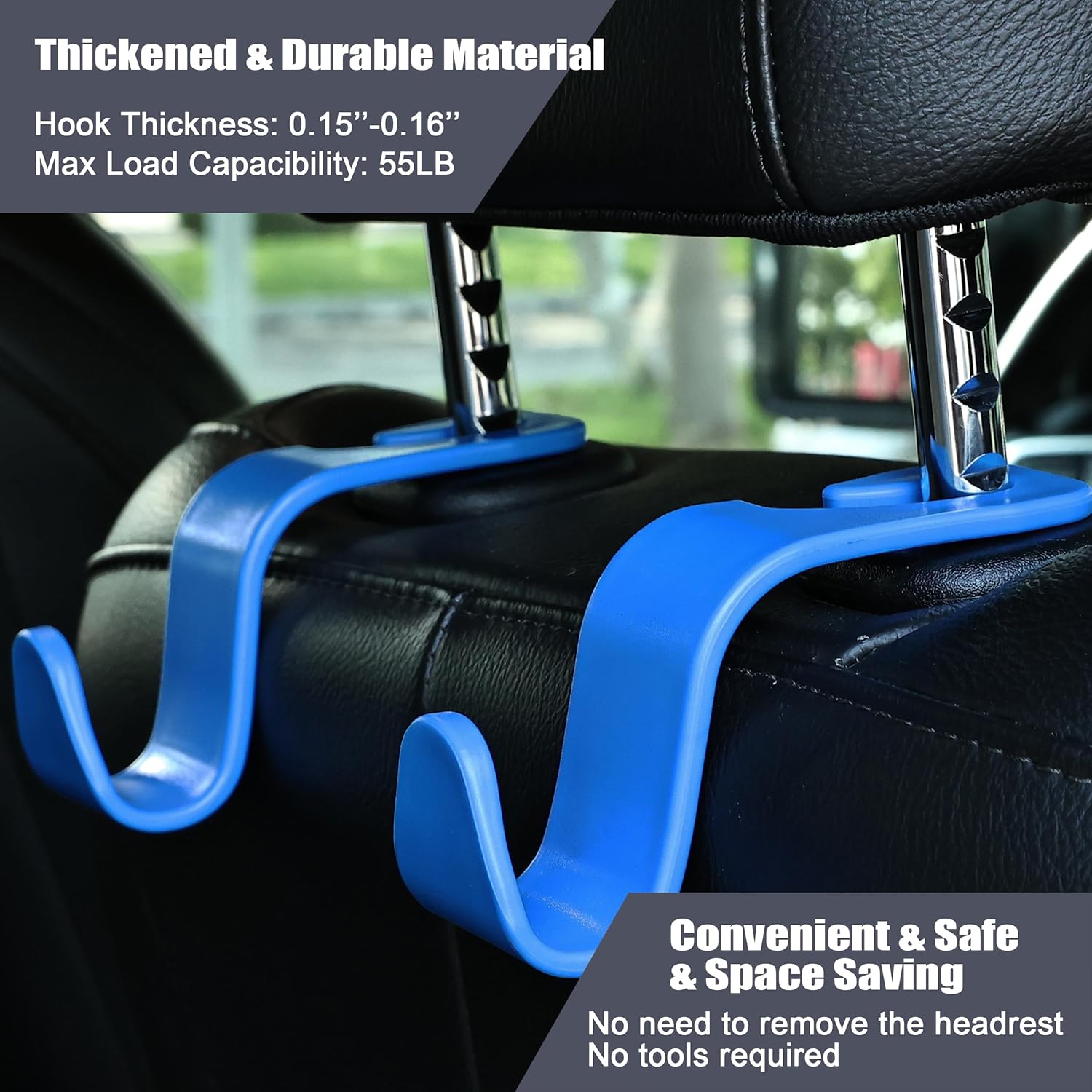 Amooca Paquete de 4 ganchos para reposacabezas de asiento de automóvil, organizador universal de almacenamiento de automóvil, para bolso, bolso,