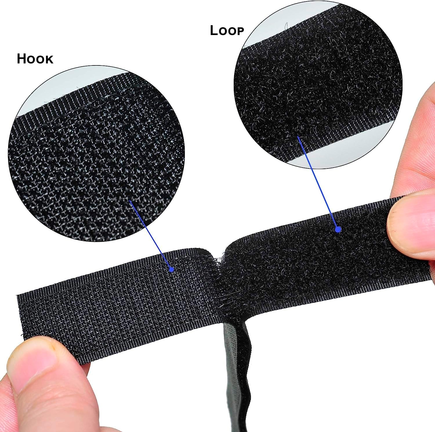 Cinta de velcro de 34 pulgadas de ancho, color negro, no adhesiva, tela de nailon negro, juego de cierre de cinta de velcro para bolsos, ropa,