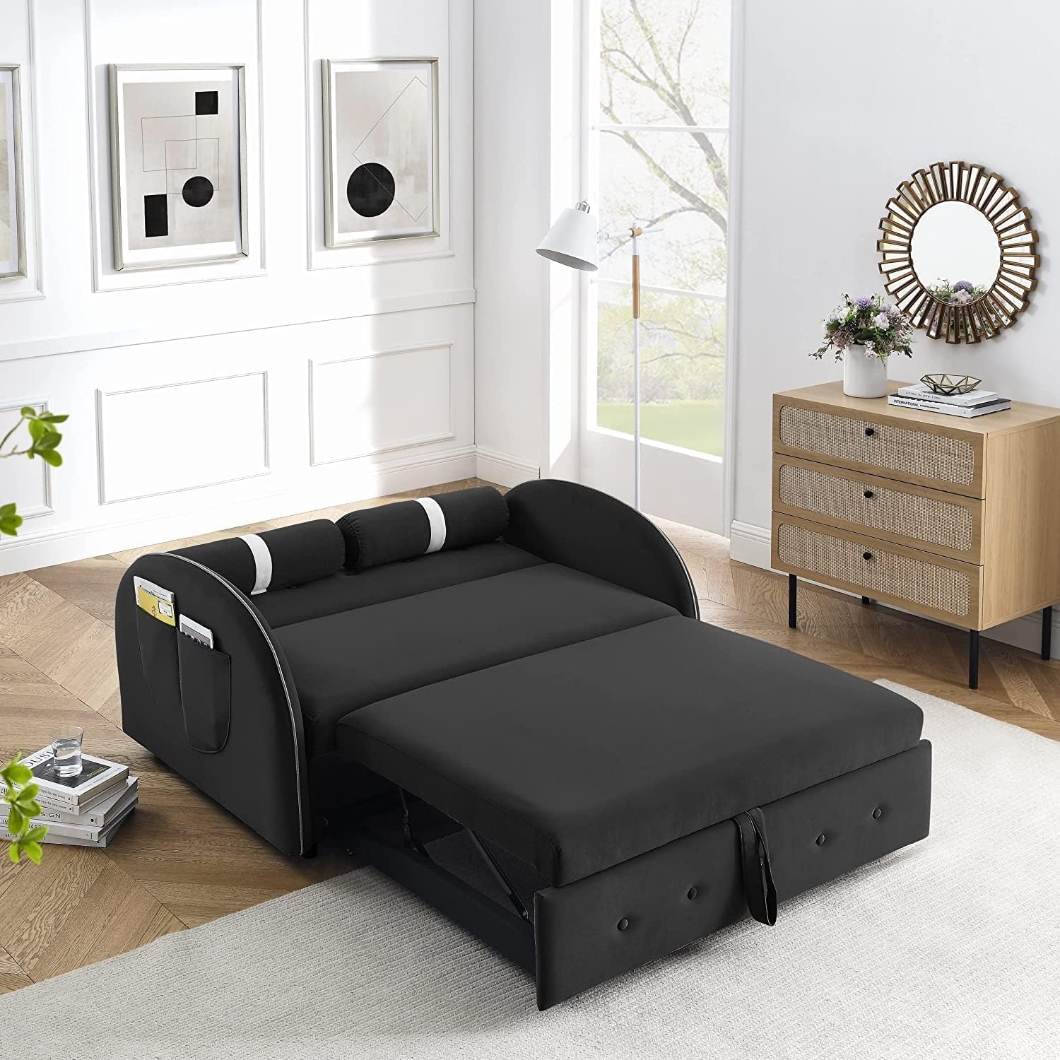Sofá biplaza convertible 3 en 1 con cama extraíble y respaldo ajustable, sillón reclinable plegable multifuncional, sillón reclinable y tapizado,