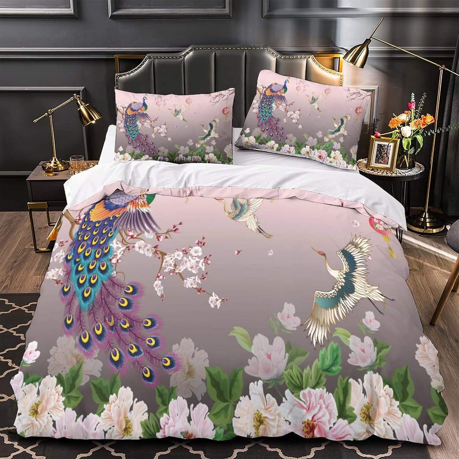 Juego de ropa de cama de pavo real, hermoso juego de ropa de cama de animales, decoración de habitación para niños y niñas, juego de microfibra