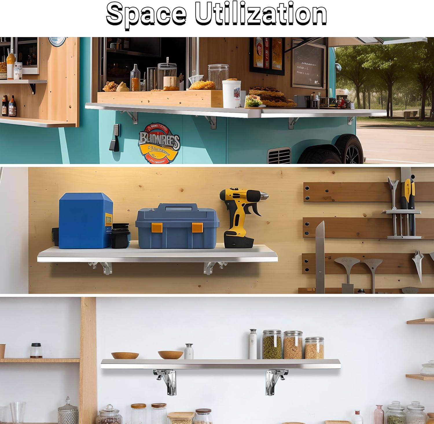 Estante plegable de concesión de 36 x 12 pulgadas, de acero inoxidable, plegable para servir alimentos, estante de concesión para ventanas de