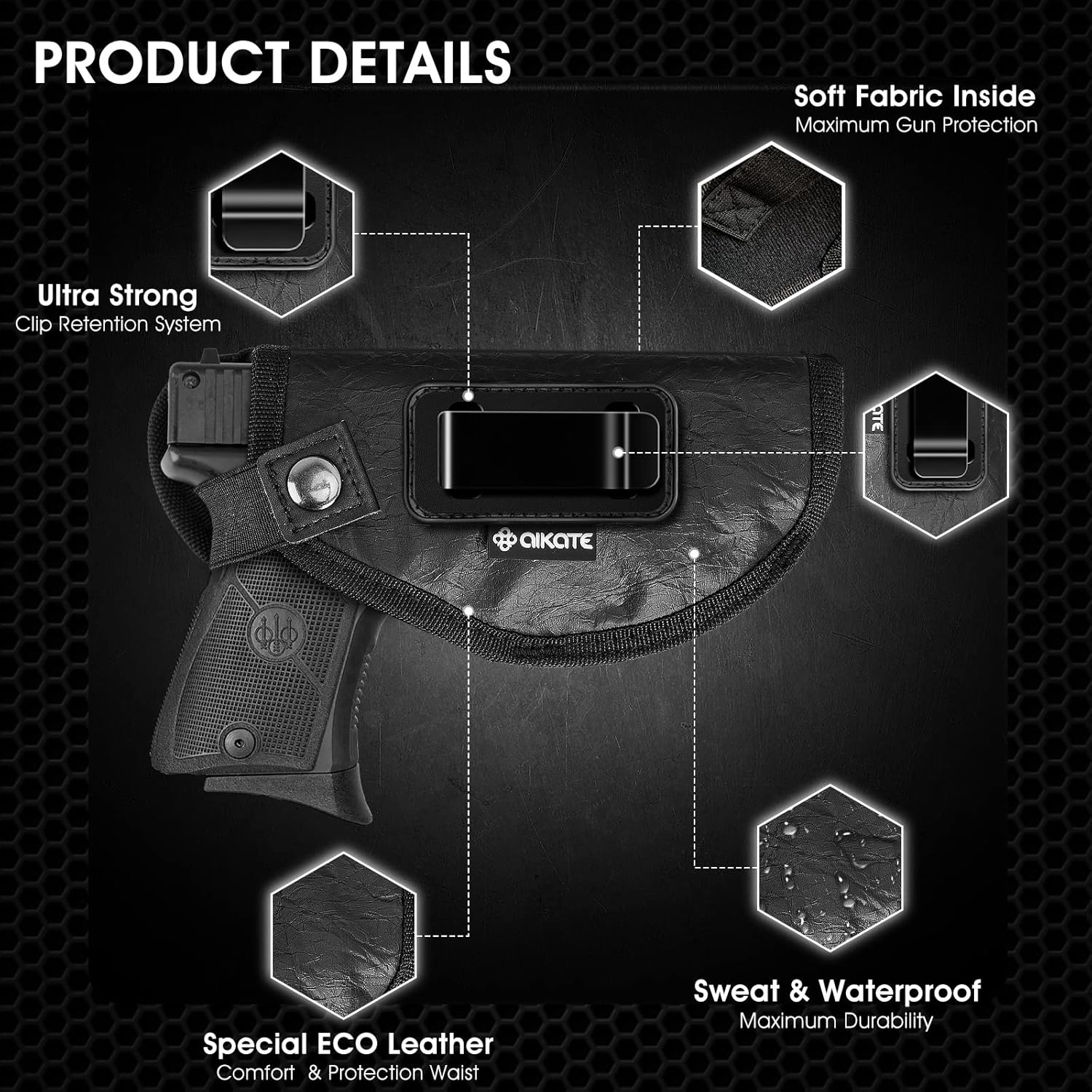 Paquete de 2 fundas de cuero ECO para pistolas, funda oculta IWB para mujereshombres, fundas de cintura interior para pistolas, se adapta a la