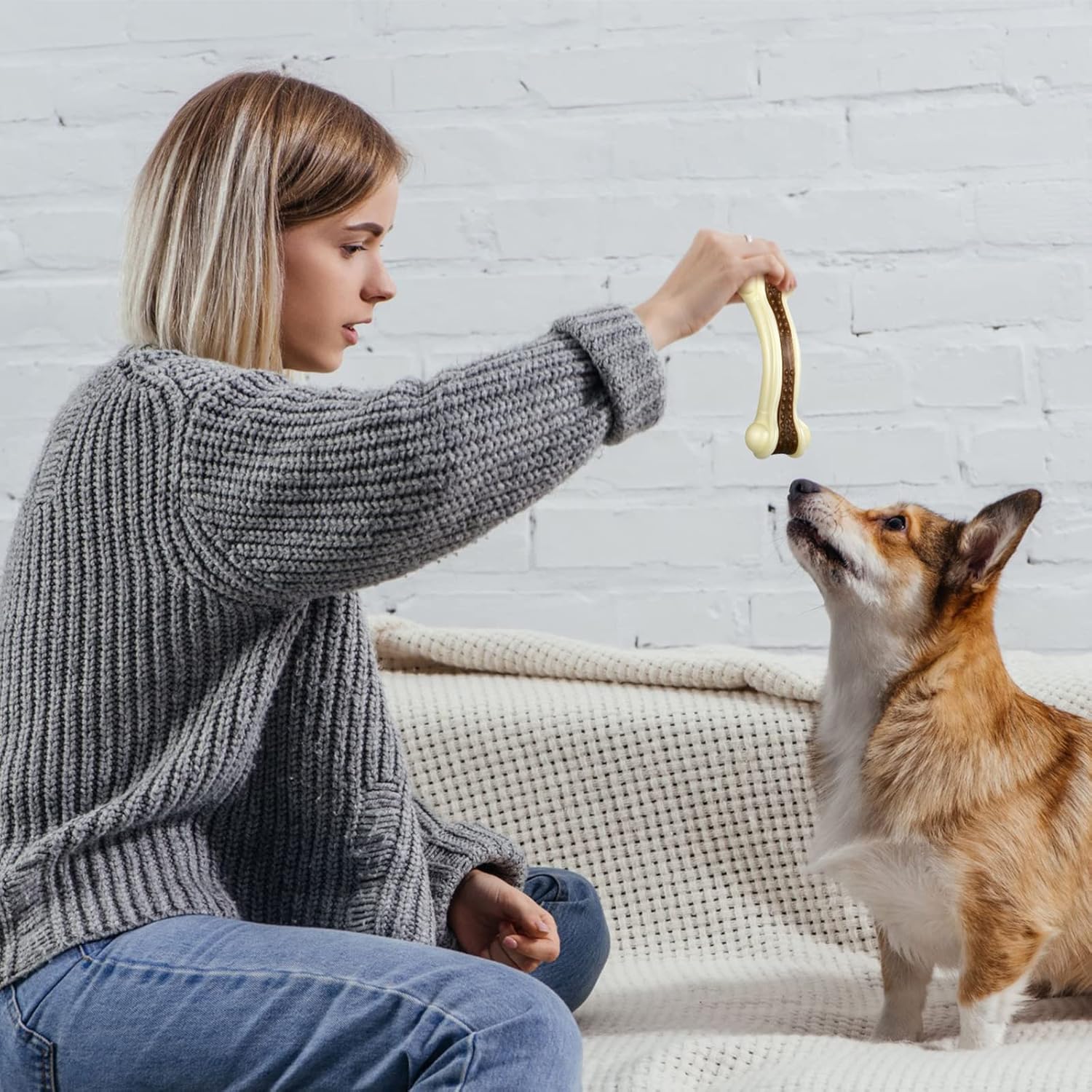 Sosation 6 piezas de juguetes de comida para perros para masticadores agresivos, huesos de nailon con sabor a carne de res, juguetes resistentes