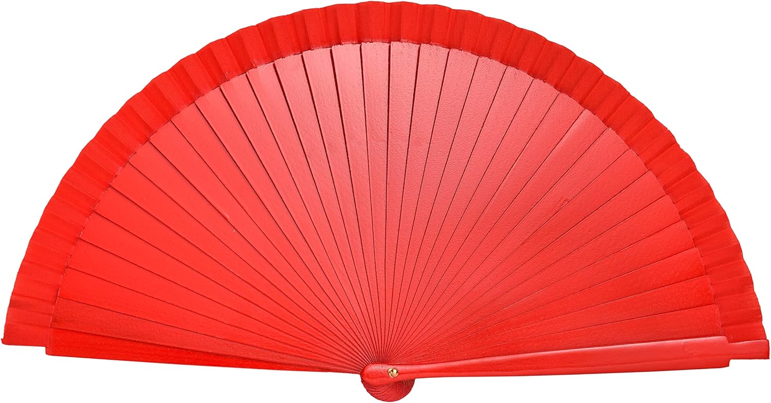Abanico plegable español para mujer, ventilador de mano de madera vintage para fiesta de baile y regalo (rojo)