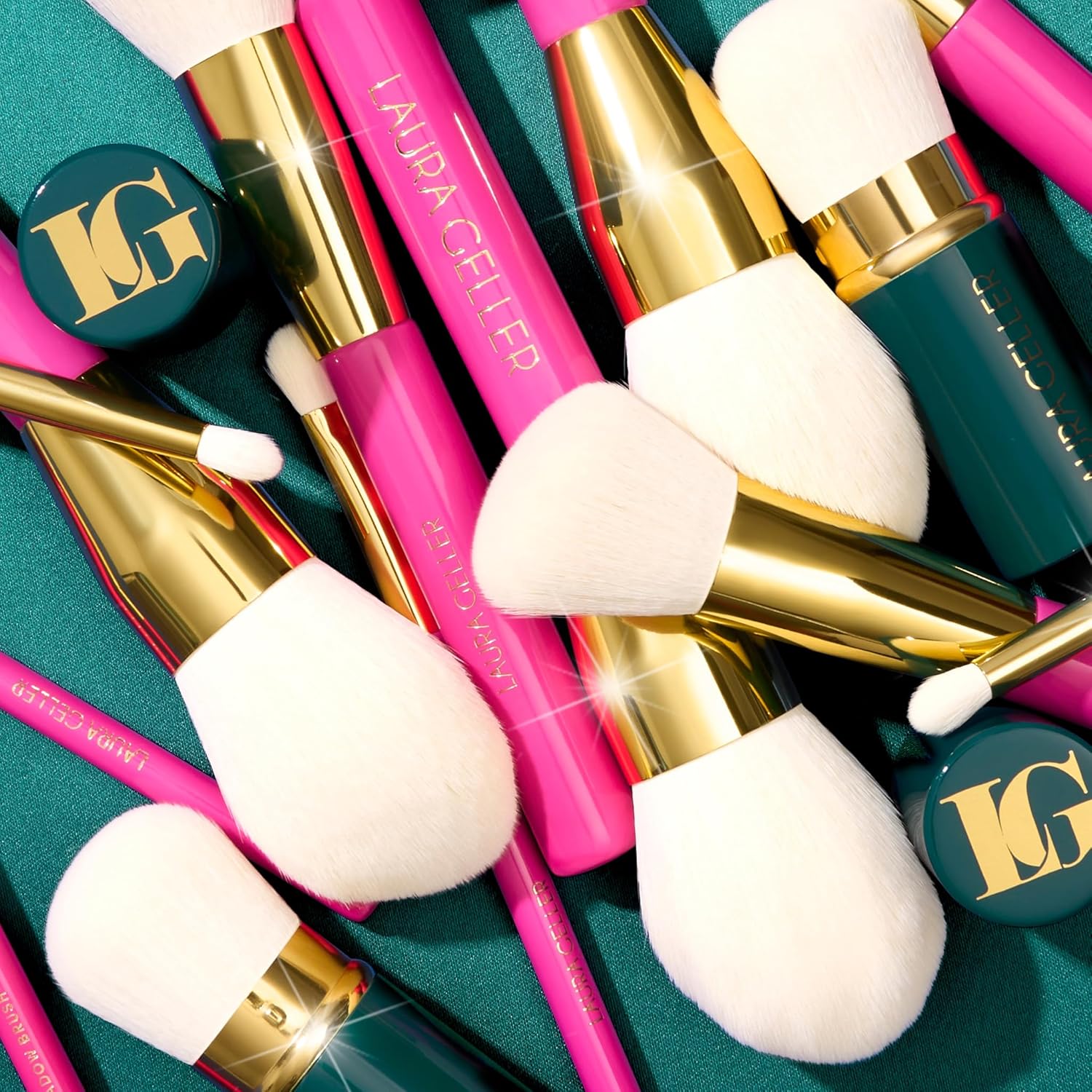 LAURA GELLER – Juego de 5 brochas de maquillaje veganas profesionales de cara completa  Aplica base, rubor, bronceador, sombra de ojos y más