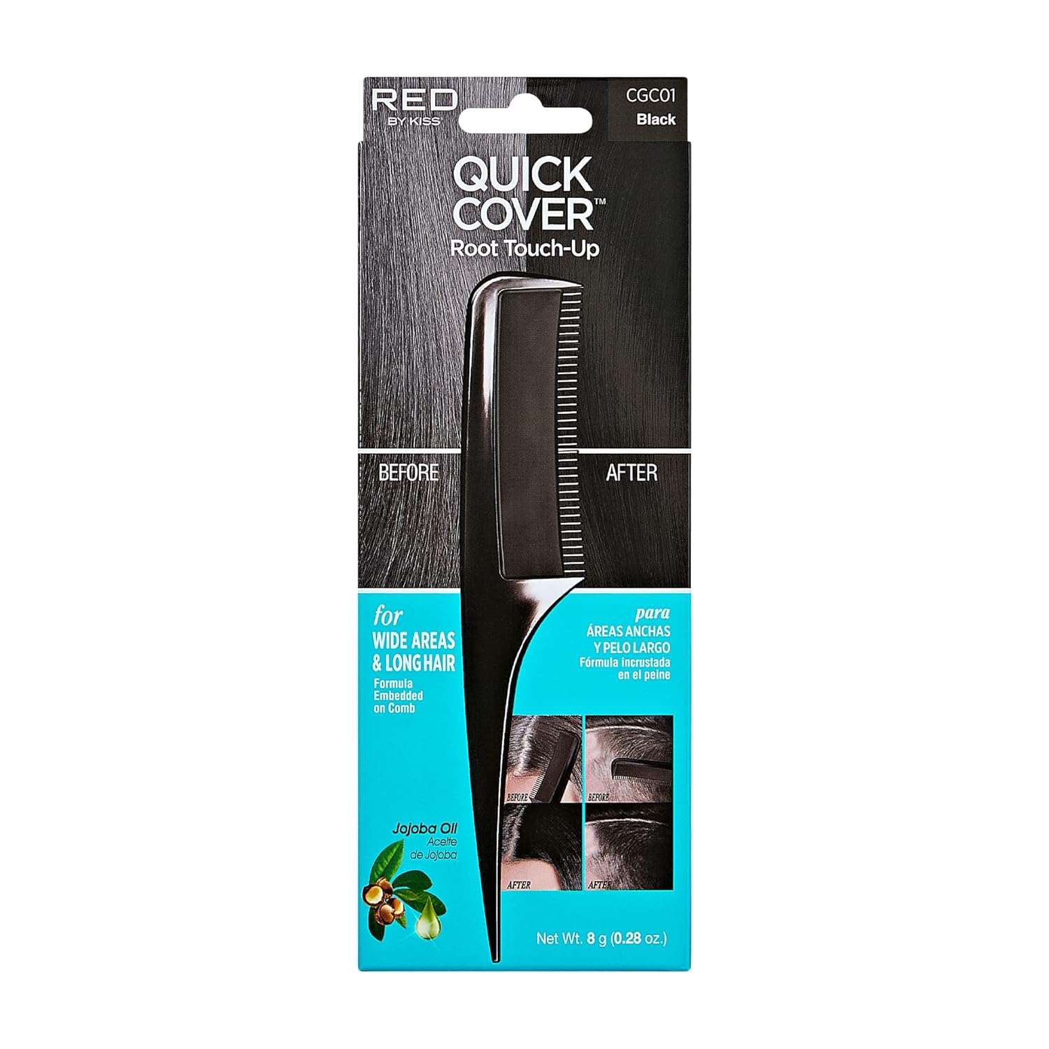 RED by Kiss – Cepillo de cobertura rápida para retoque de raíces, resistente al agua, para cabello y barba (negro)
