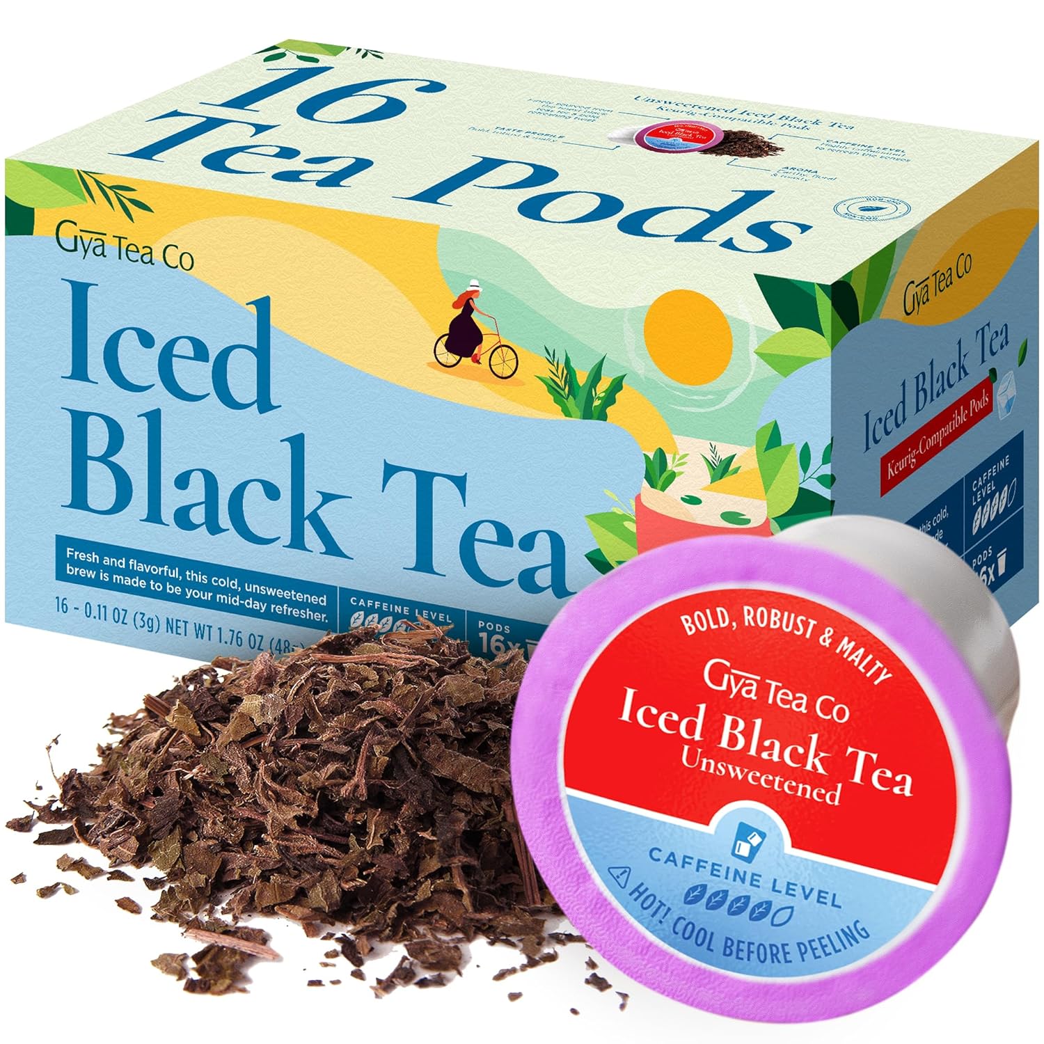 Gya Tea Co K-Cups de té negro helado para Keurig, té K Cups altamente cafeinado sin azúcar, cápsulas de té Keurig para preparación K-Cup, té negro