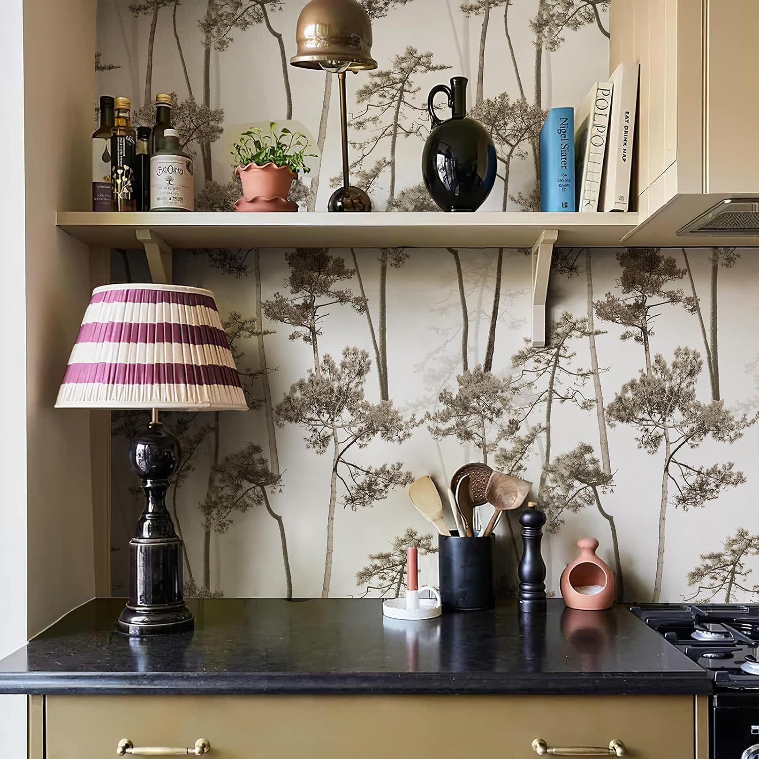 JiffDiff Papel tapiz autoadhesivo con diseño de árbol, bosque, moderno, papel tapiz autoadhesivo con selva, papel de contacto vintage extraíble para