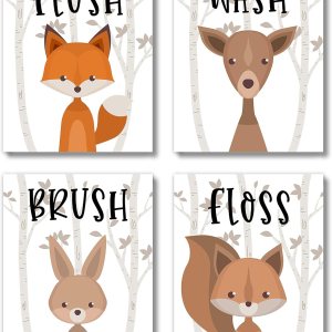 Brooke & Vine Impresiones artísticas para decoración de pared de baño para niños (sin marco, 8 x 10 pulgadas, juego de 4) Animales del bosque de Brooke & Vine Impresiones artísticas para decoración de pared de baño para niños (sin marco, 8 x 10 pulgadas, juego de 4) Animales del bosque de