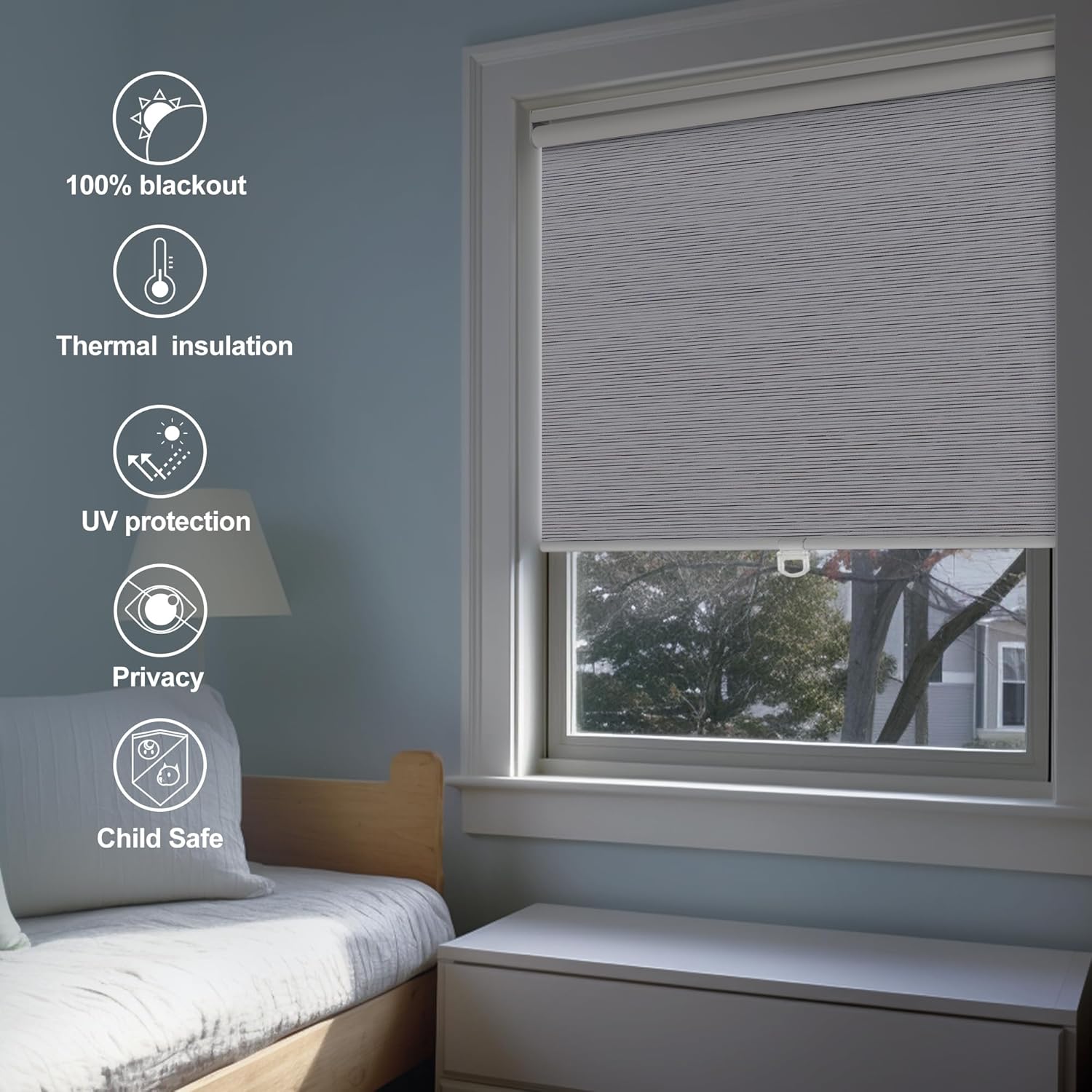 Boolegon Persianas enrollables opacas para ventana, sin cordones, de jacquard a rayas, aislamiento térmico, protección UV, ahorro de energía, para