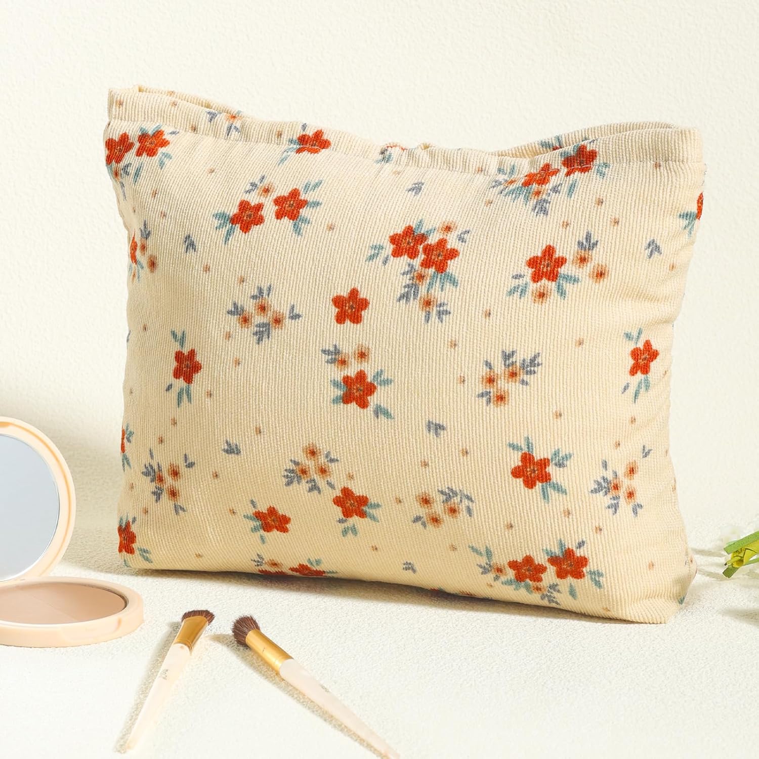 MHDGG Bolsa de maquillaje para mujer, bolsa de cosméticos floral de gran capacidad, bolsas de maquillaje, bolsas de maquillaje para mujer, bolsos de