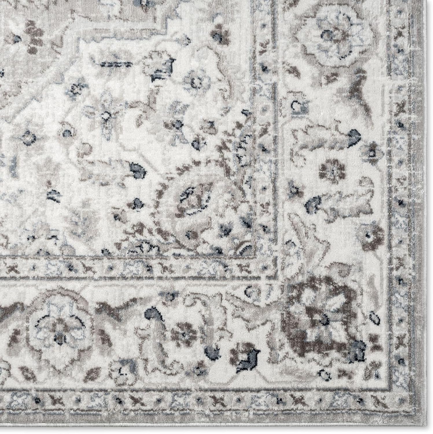 Home Dynamix Belmar Sterling – Alfombra de medallón oriental, grismarfil, rectangular de 6 pies 6 pulgadas x 9 pies 6 pulgadas
