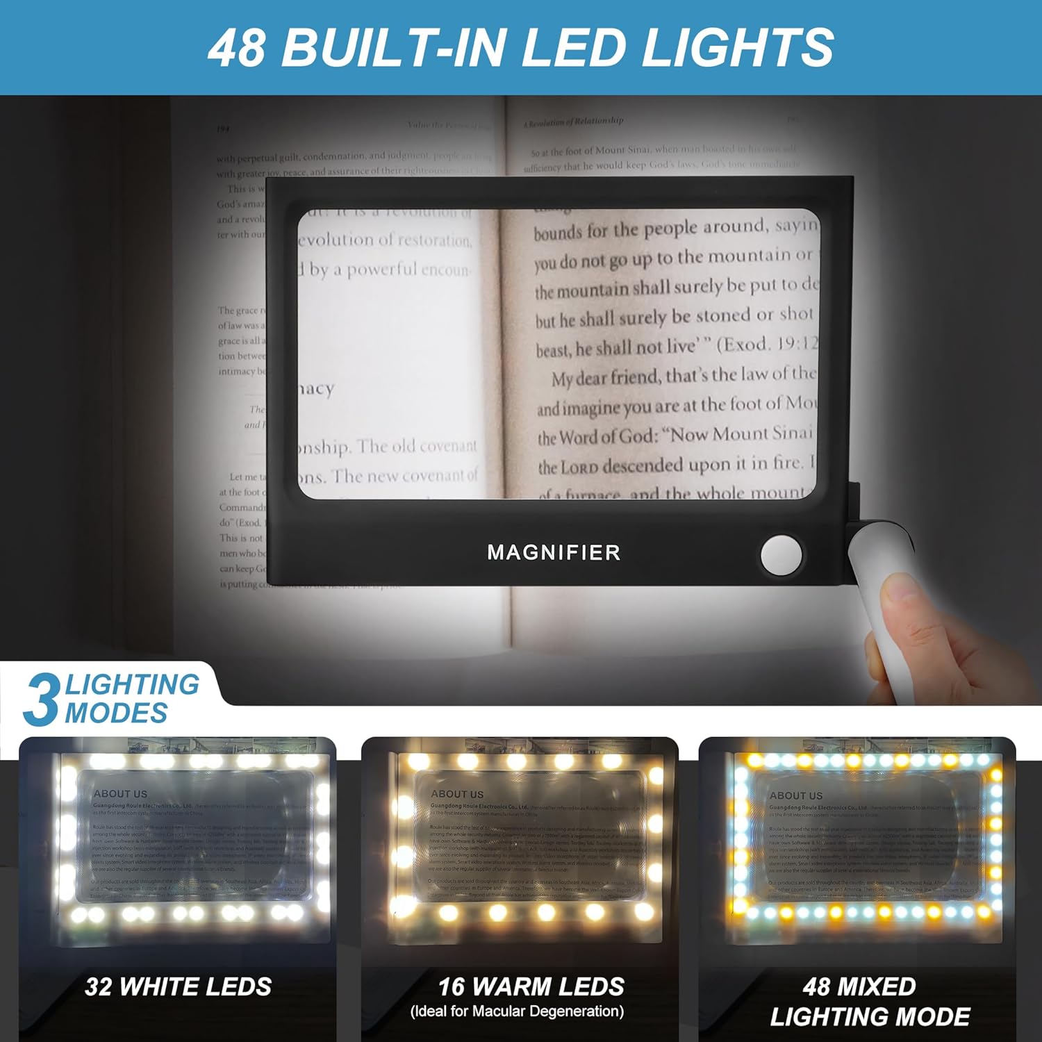 Lupa con luz, plegable de mano 5X grande rectangular iluminado lupa con LED regulable para degeneración macular personas mayores leyendo periódicos,