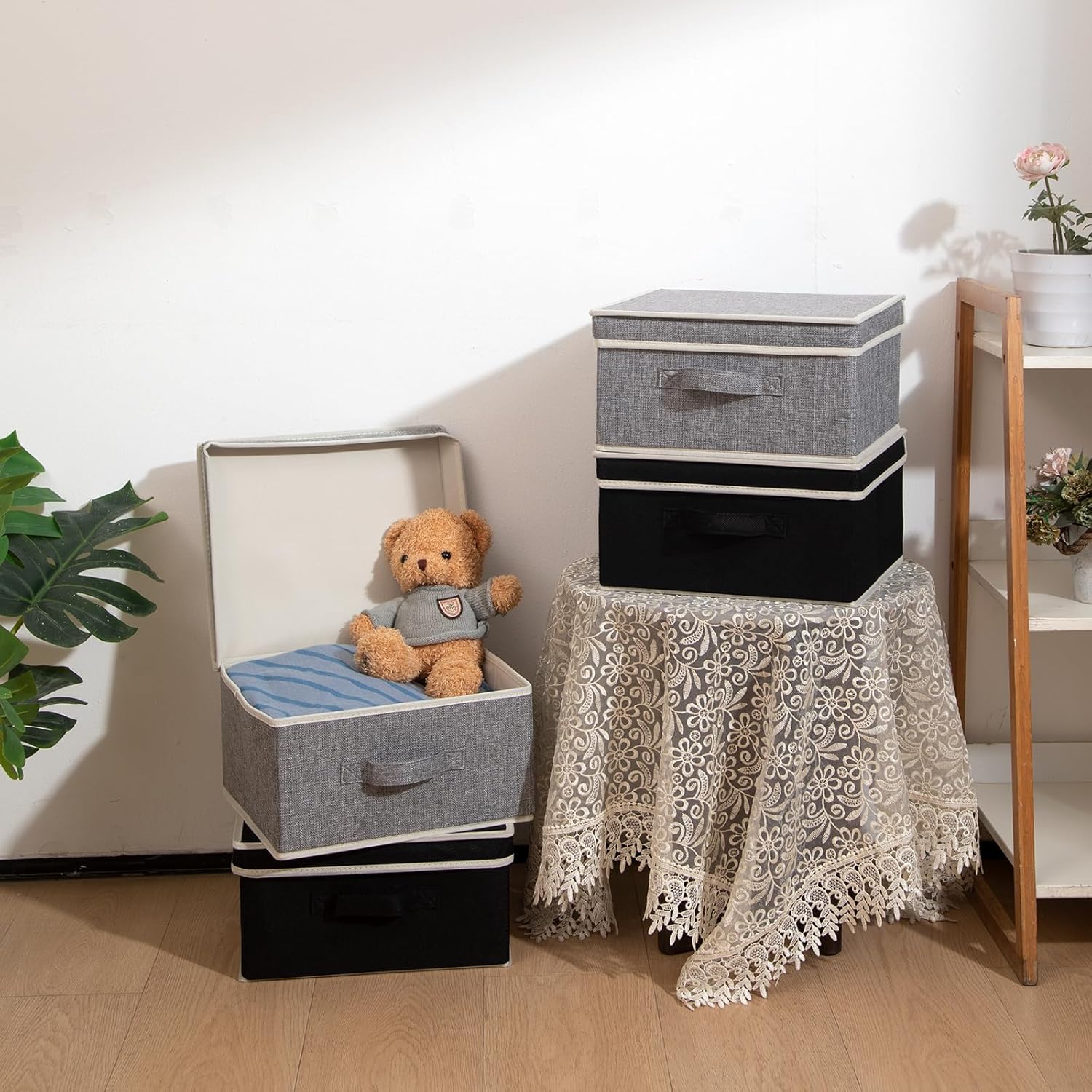 DOMEraax Contenedores de almacenamiento con tapa, caja de almacenamiento de ropa plegable con asa para juguetes, libros, armario, dormitorio, hogar,