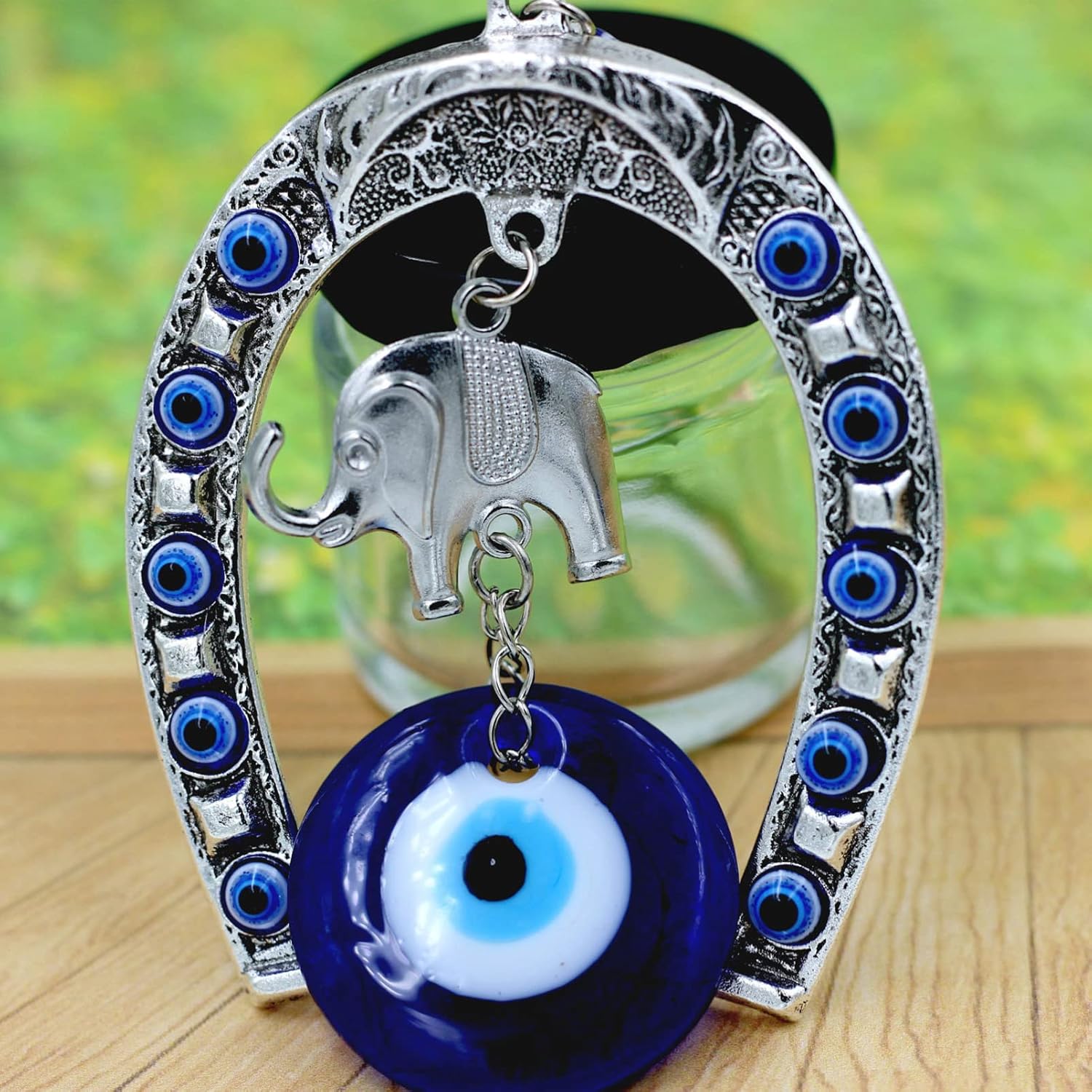 Artibetter 2 piezas de dije de ojo azul para ventana, decoración del tablero de instrumentos de vidrio, decoración del hogar, amuleto de ojo turco,