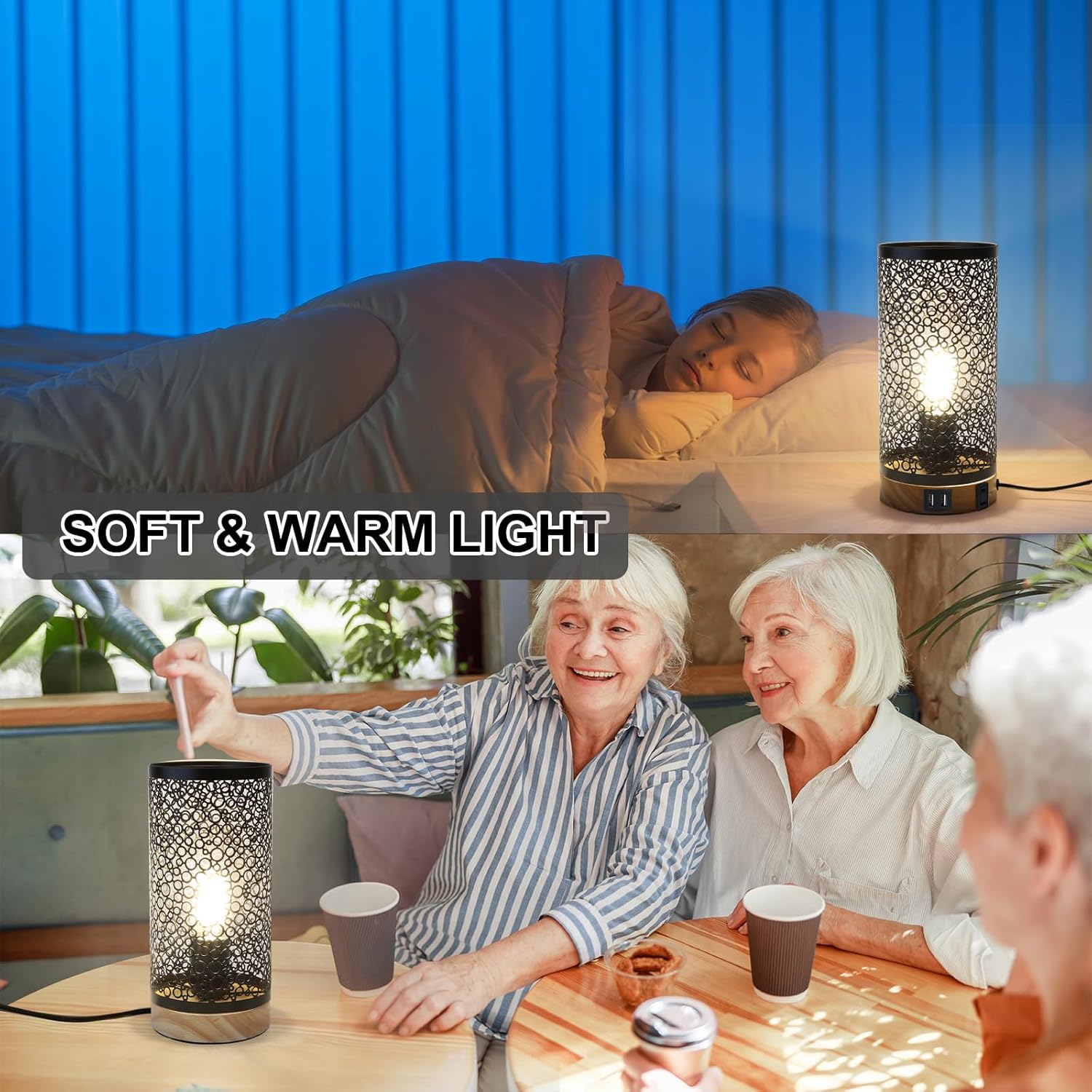 Juego de 2 lámparas de mesa con control táctil, lámparas de mesita de noche regulables con puerto USB y salidas de CA, lámparas industriales de