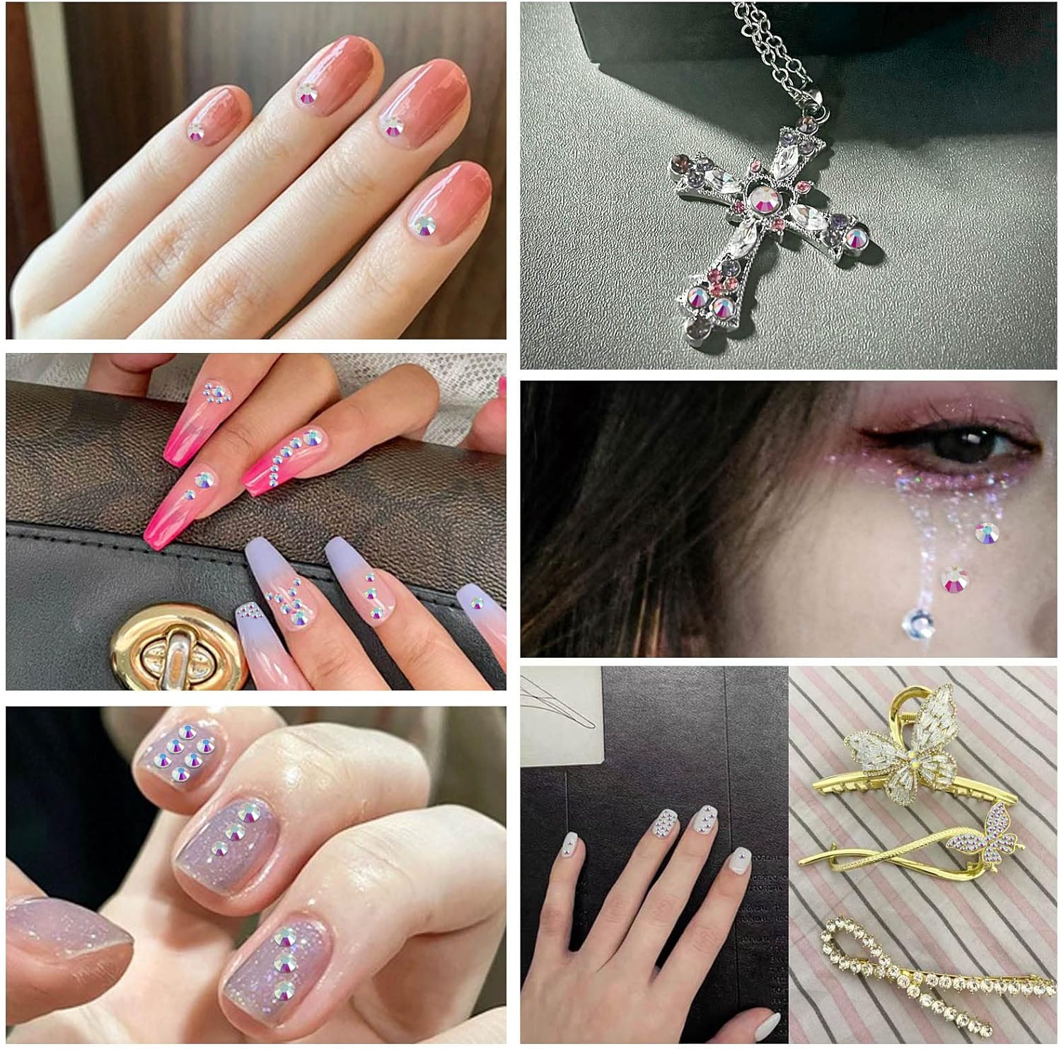 Beadsland 7200 diamantes de imitación con parte trasera plana, diamantes de imitación transparentes para uñas y manualidades, mezcla de 6 tamaños
