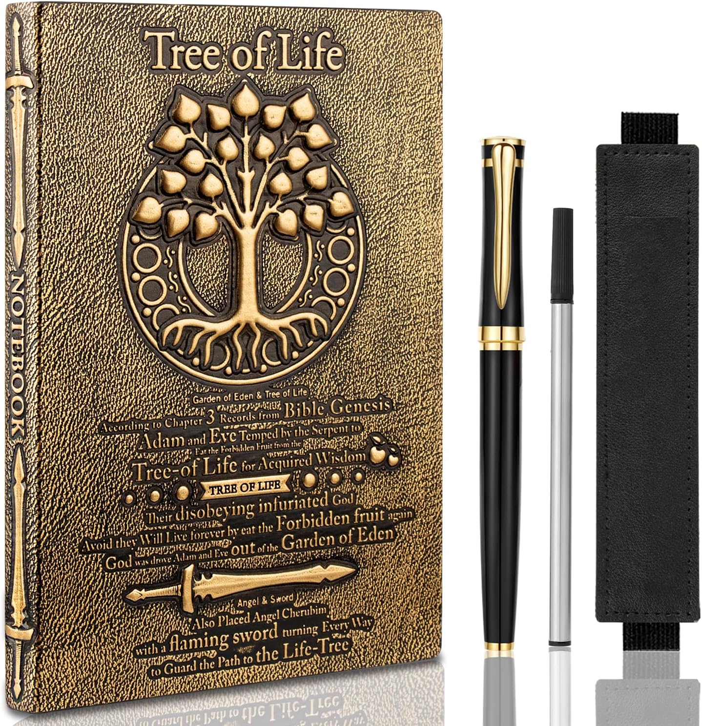 Tree of Life – Cuaderno de cuero en relieve con bolígraforecargafunda para bolígrafo, diario de viaje A5, cuaderno de tapa dura 3D, regalo para