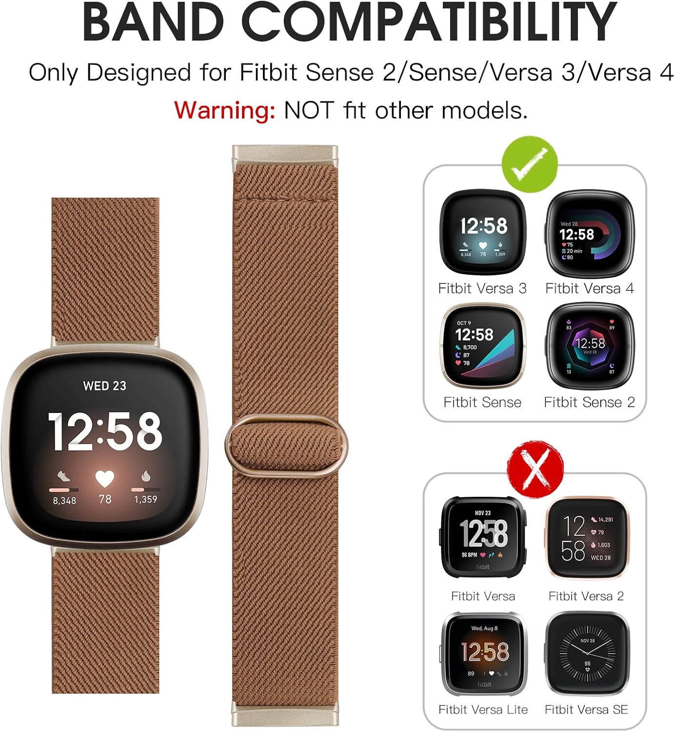 TOYOUTHS Compatible con Fitbit SenseSense 2 BandVersa 3Versa 4 Bandas para mujeres y hombres, correa elástica ajustable de tela de nailon para