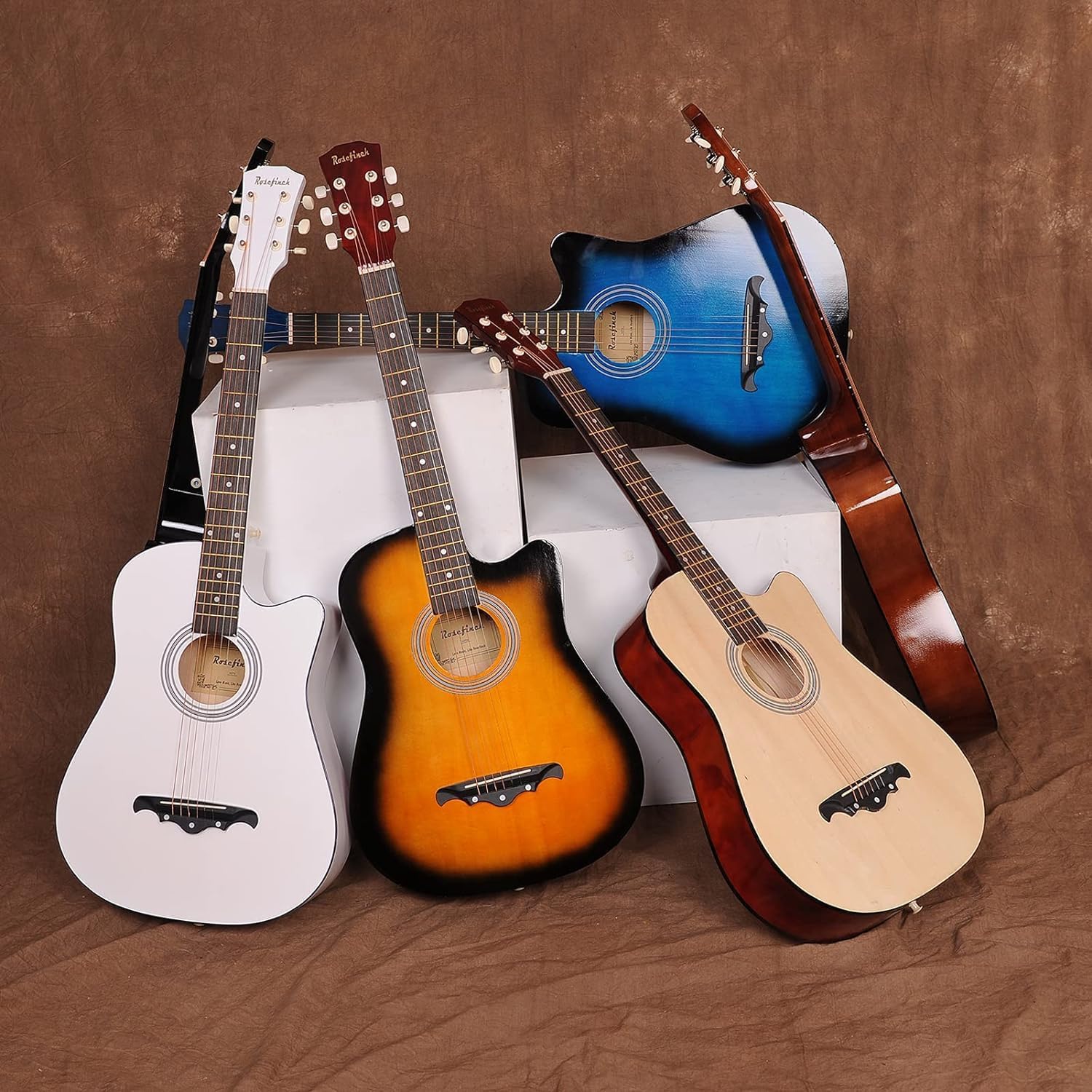 Rosefinch Guitarra acústica de 38 pulgadas, tamaño 34, para principiantes, adultos, niños, viajes, con kit de iniciación de correa de guitarra