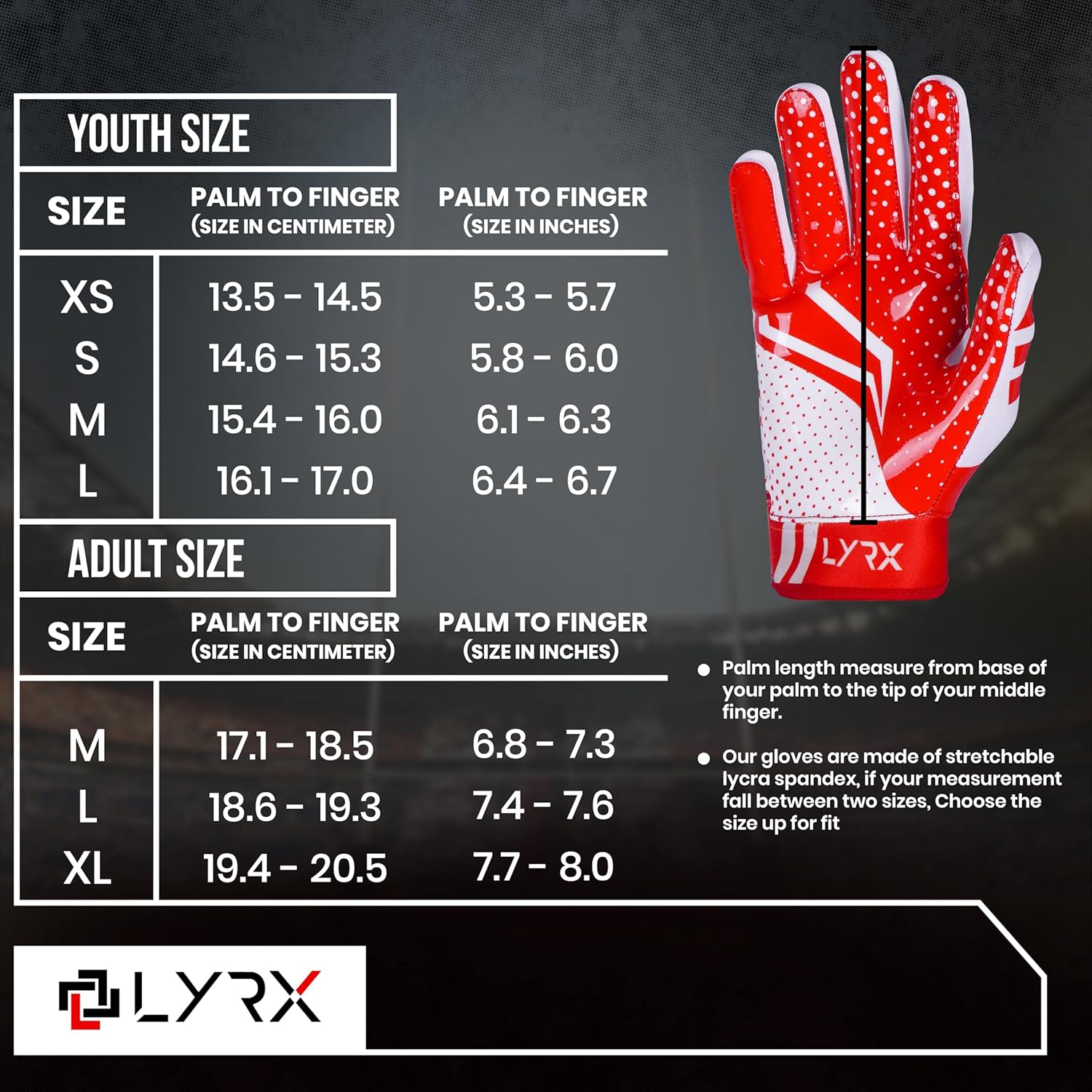 LYRX Guantes profesionales receptores de fútbol con palma de silicona óptima, control de agarre antideslizante, ultra adherente, guantes deportivos
