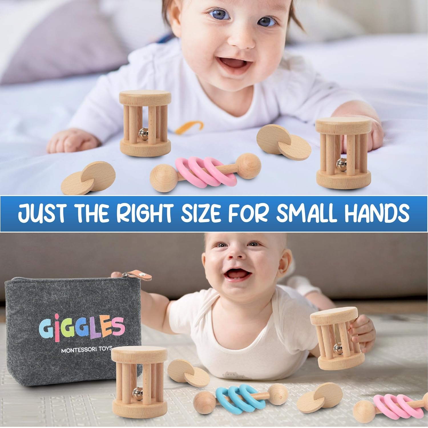 Juguetes Montessori para bebés de 0 a 6 meses y 6 a 12 meses, juguete de madera ecológico para estimulación sensorial, desarrollo de habilidades y