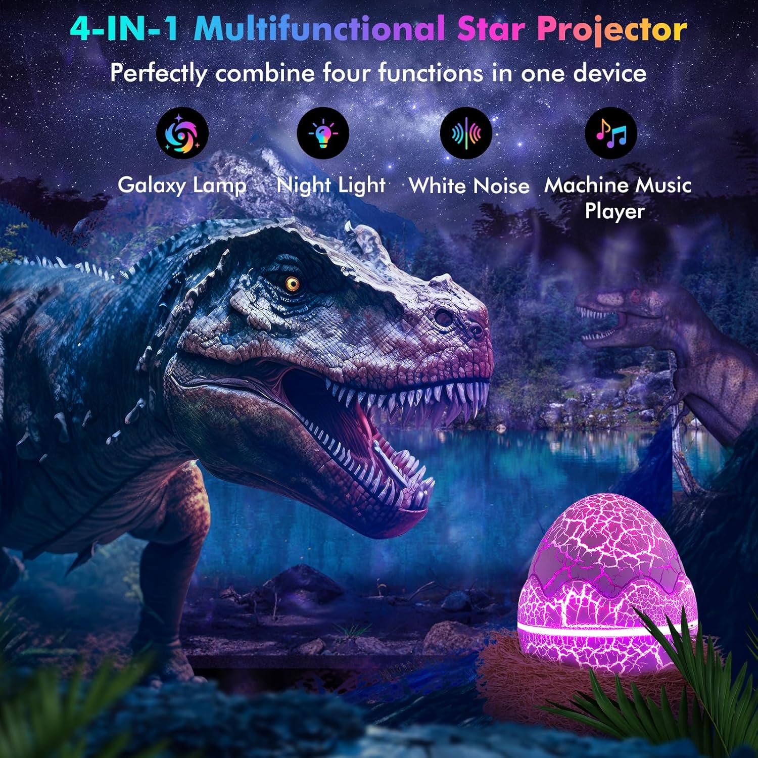 Kmorbsod Proyector de estrellas, proyector de galaxia para dormitorio, control remoto y altavoz Bluetooth de ruido blanco, luces LED de noche de 16