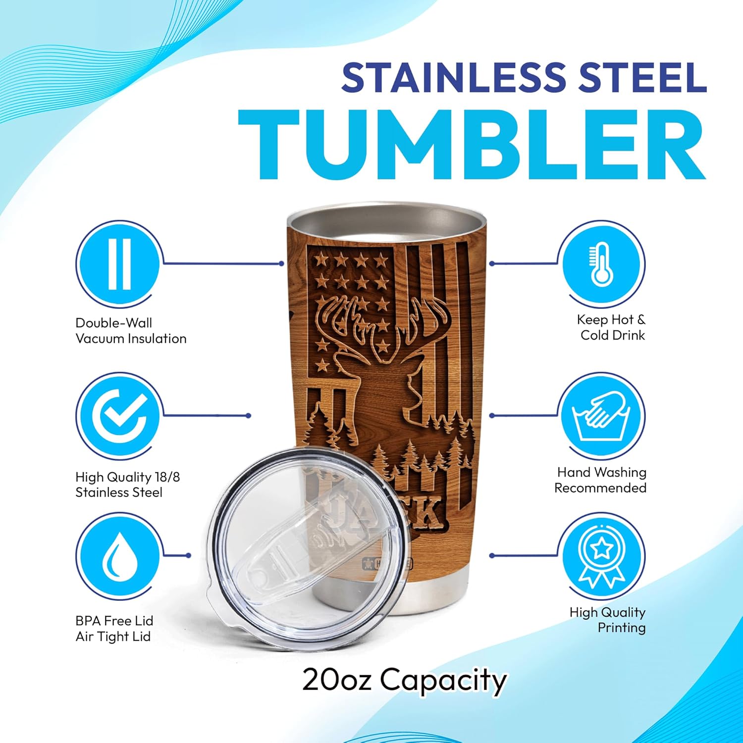 Hyturtle Regalos personalizados de caza para hombres, vaso de caza de ciervos, taza de café de viaje de 20 onzas, acero inoxidable, regalo del día