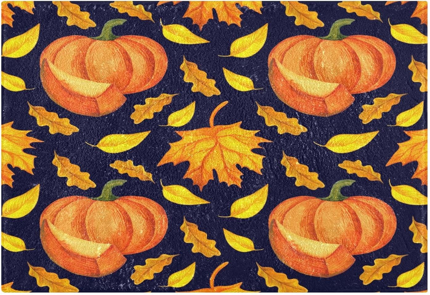 Bathroom Rugs Sets 2 Piece 24×16+24×20 Inch,Soft U-Shaped Contour Toilet Rug Orange Pumpkins Watercolor Non-Slip Absorbent Bath Floor Mat Carpet Set