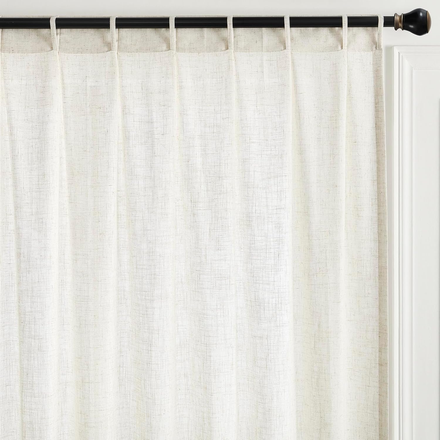Maison Colette Cortina plisada de lino natural transparente de 95 pulgadas de largo, con pestaña trasera, cortinas de gasa transparente para