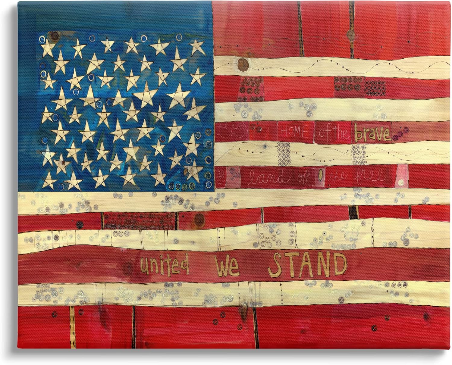 Stupell Industries United We Stand Independence Day – Bandera estadounidense festiva con diseño de Stephanie Burgess
