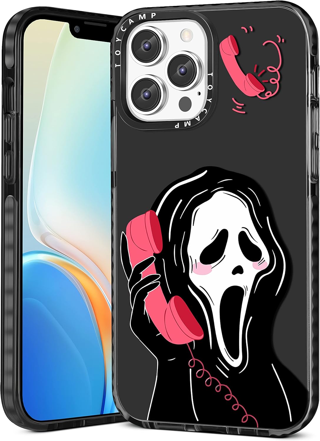 Toycamp Funda con diseño de calavera y esqueleto para iPhone 13 Pro, linda y divertida cubierta con estampado de cara negra