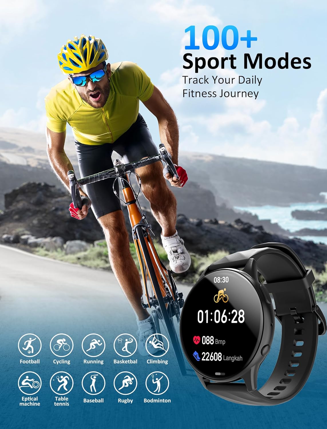Reloj inteligente para hombres y mujeres con pantalla táctil, reloj inteligente con asistente de voz y recordatorios de mensajes, rastreador de