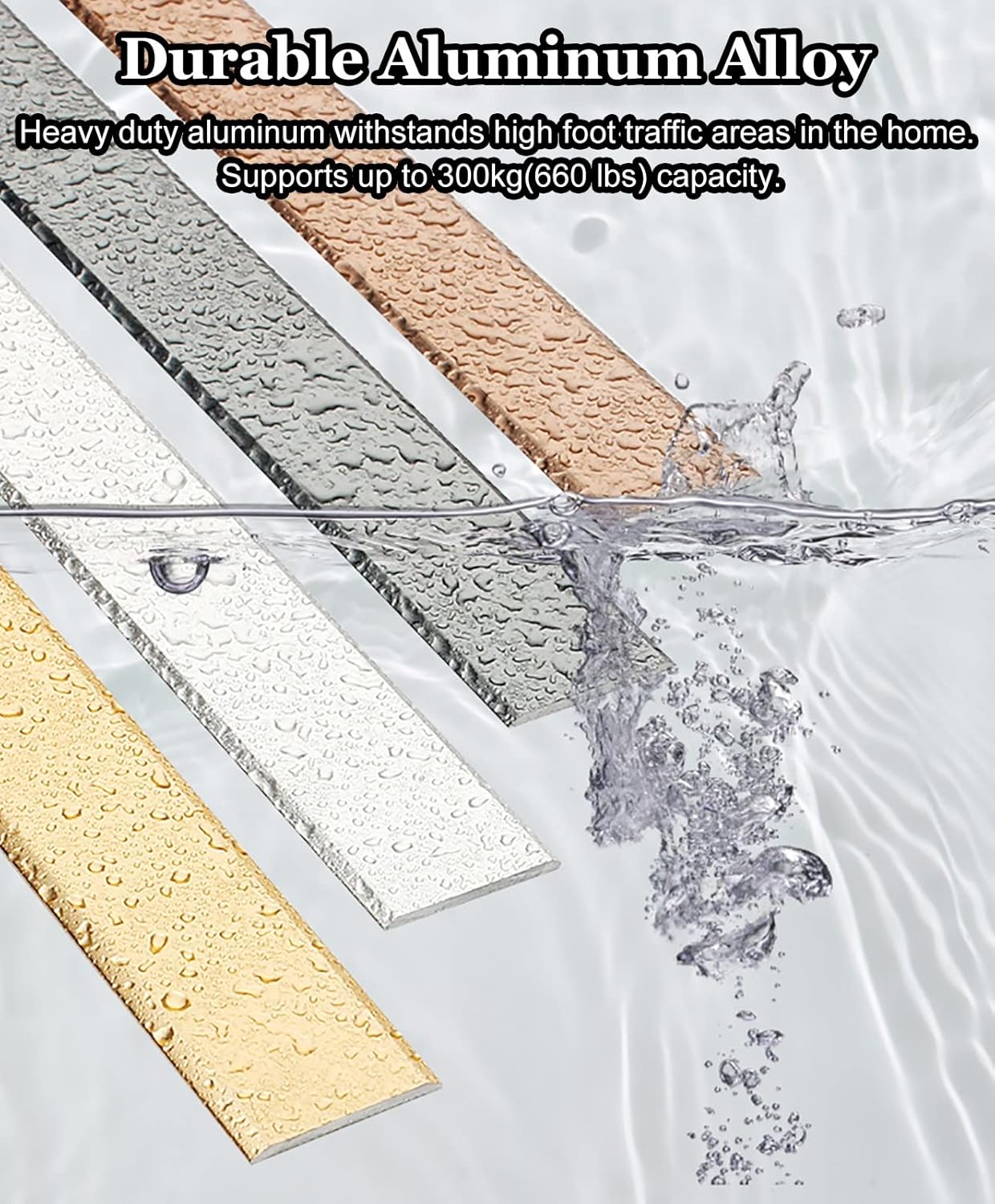 Tira de transición de piso plano de 0.8″1.4″2″2.4″ de ancho, barras de puerta de metal para hueco de piso laminado, cubierta de umbral de puerta de