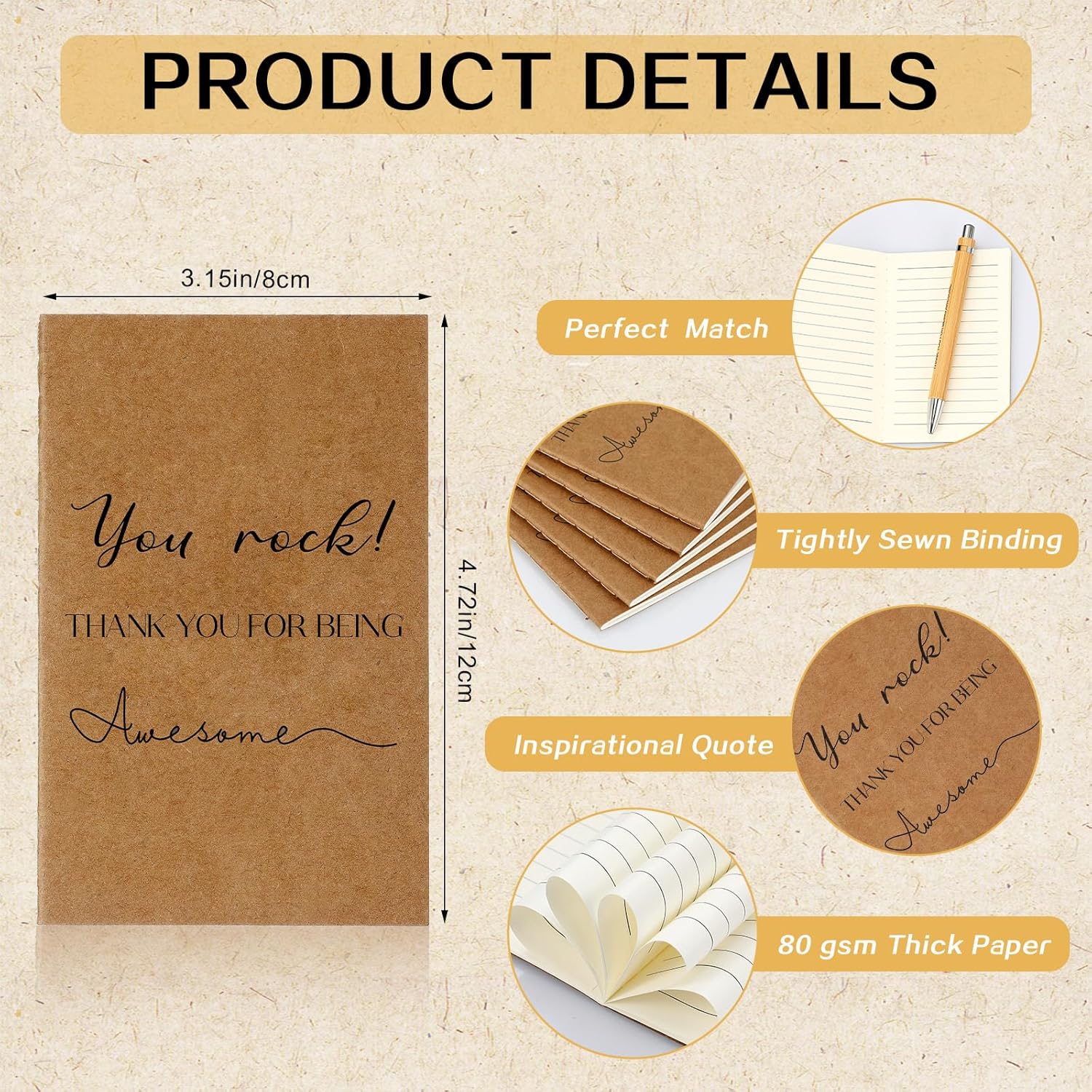 SATINIOR Regalos de agradecimiento para empleados, bolígrafos retráctiles de bambú retráctiles, llaveros inspiradores de madera, cuadernos de papel