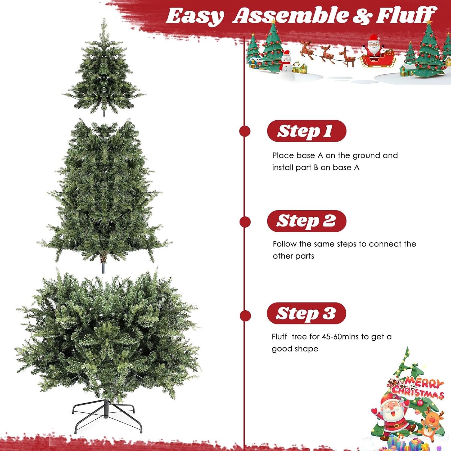 okicoler Árbol de Navidad de abeto Aspen preiluminado de 7.5 pies, árbol de Navidad artificial de polietileno real, con 1605 ramas, soporte