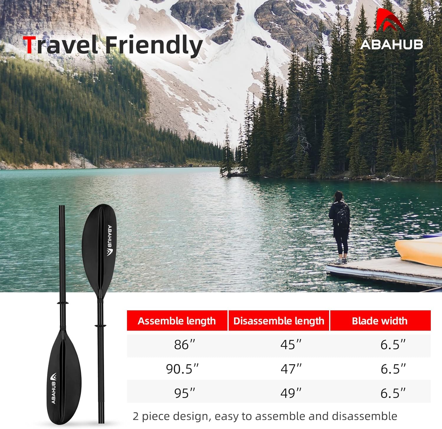 Abahub 1 pala de kayak, remos de kayak de 90.5 pulgadas para canotaje, canoa con correa de remo gratis, eje de aleación de aluminio, cuchillas de