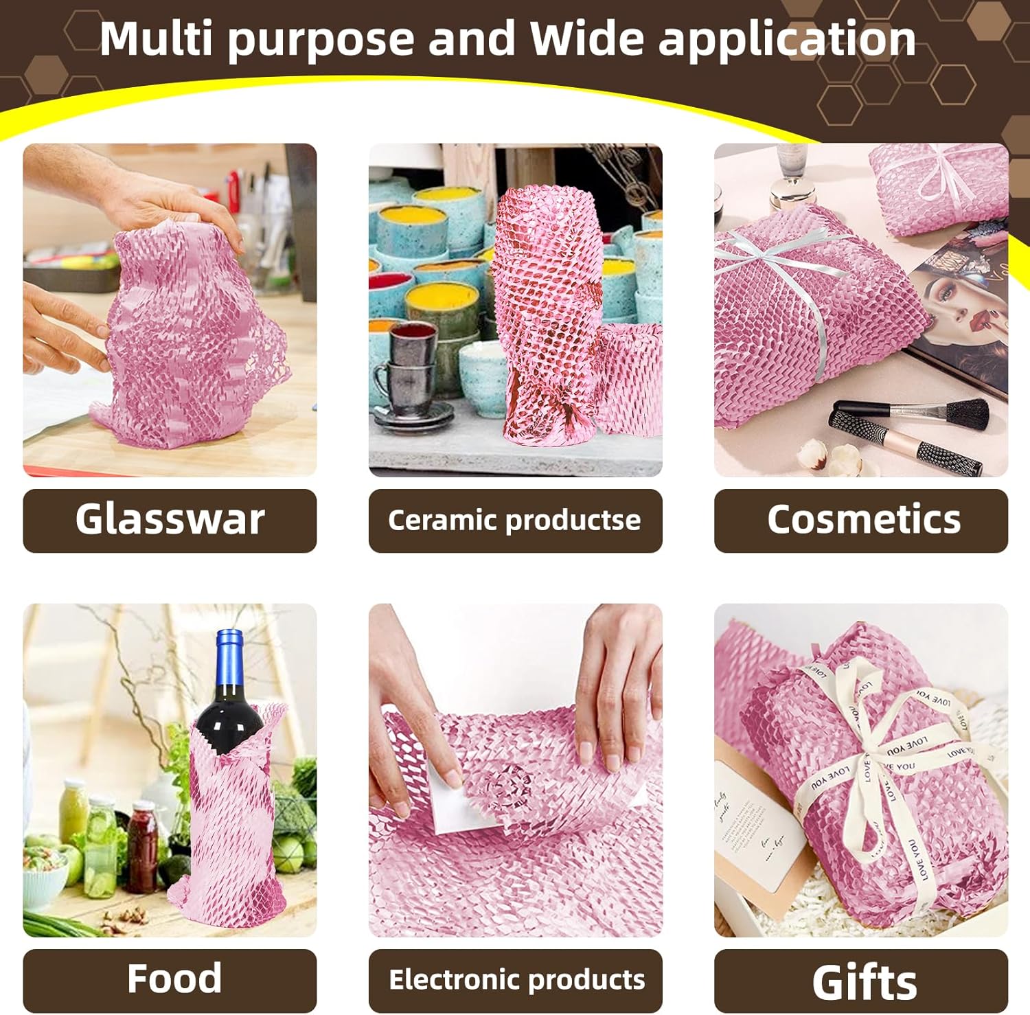 Envoltura de papel de embalaje de panal rosa de 12 x 200 pies, alternativa sostenible al envoltorio de burbujas para envíoregalo, envoltura de papel