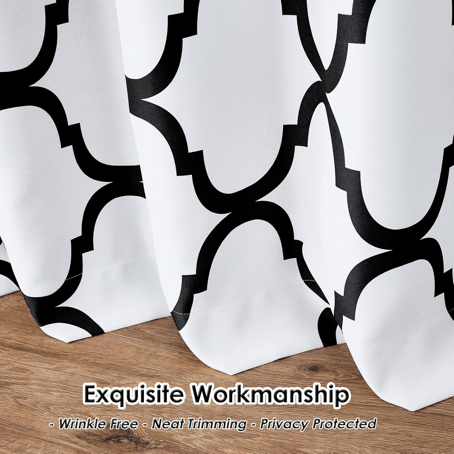 Melodieux Cortina opaca con ojales para oscurecer la habitación, estilo marroquí, para puerta de patio, 100 x 84 pulgadas, color blanco rotonegro (1